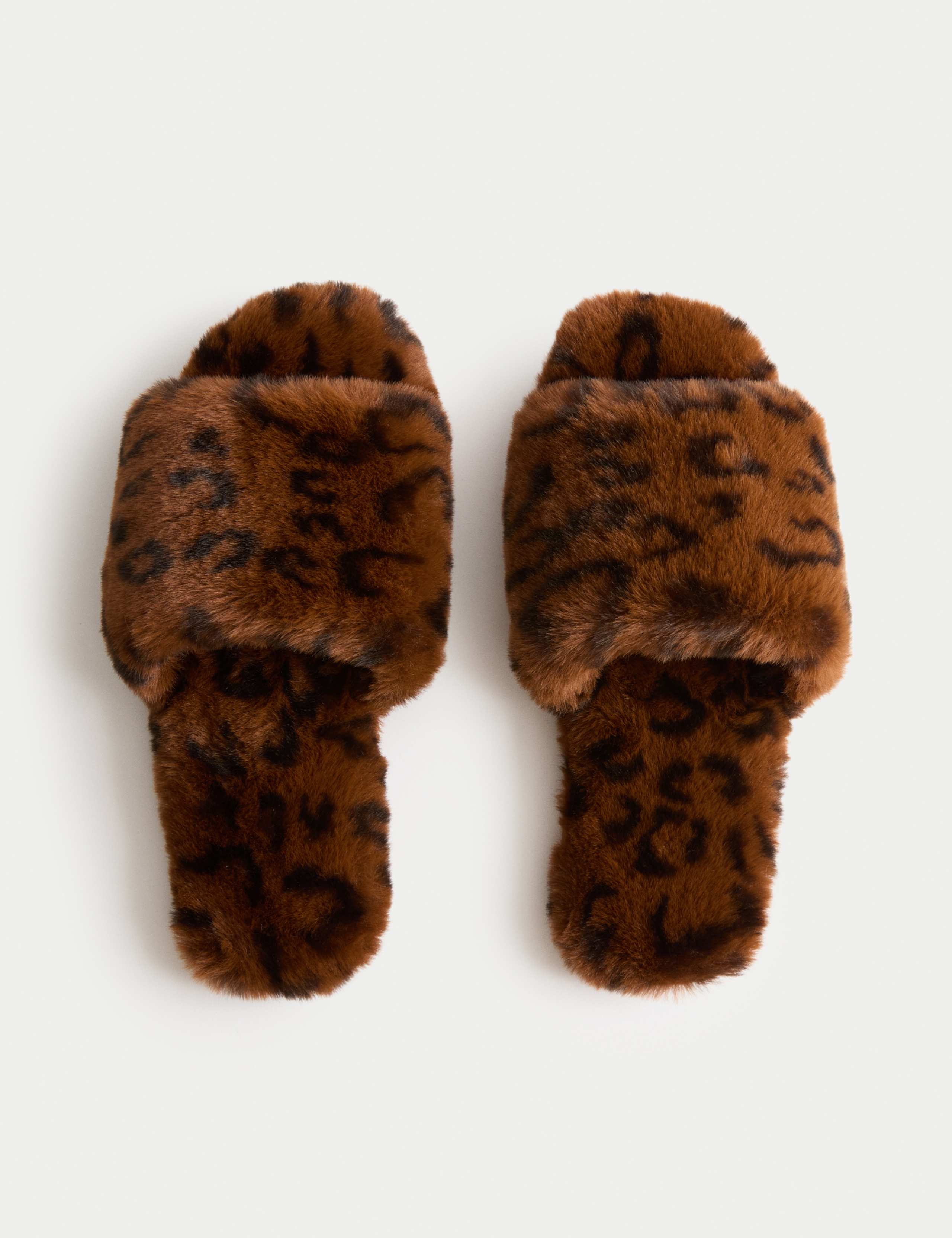Faux Fur Leopard Print Open Toe Mule Slippers 3 of 3