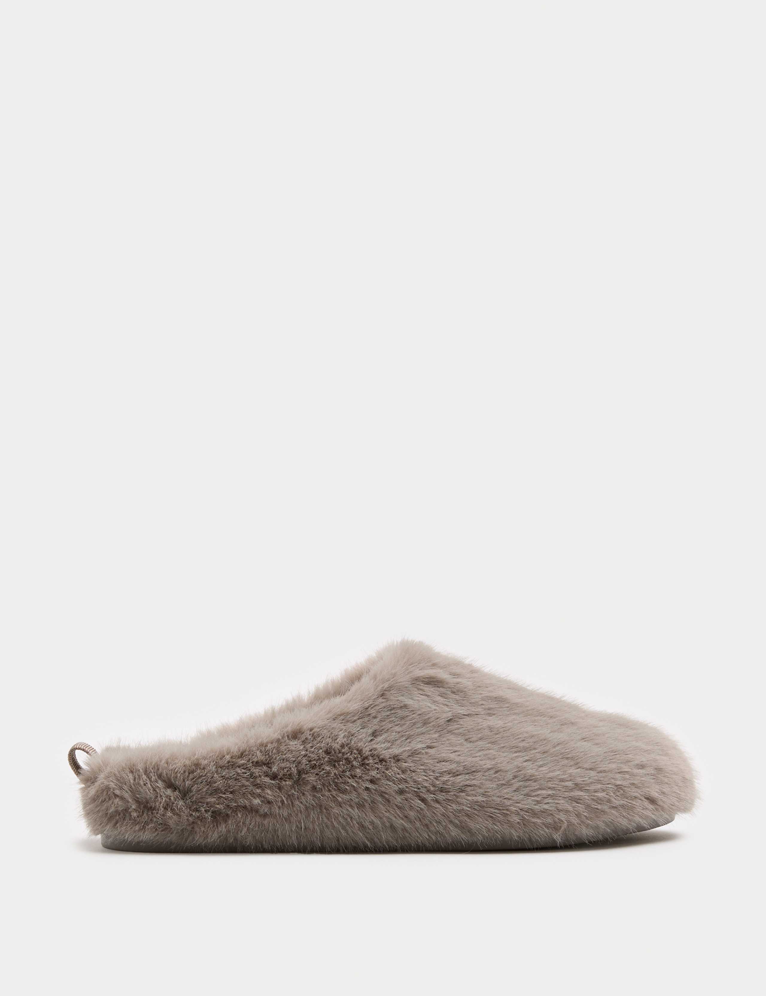Faux Fur Back Tab Mule Slippers 2 of 3