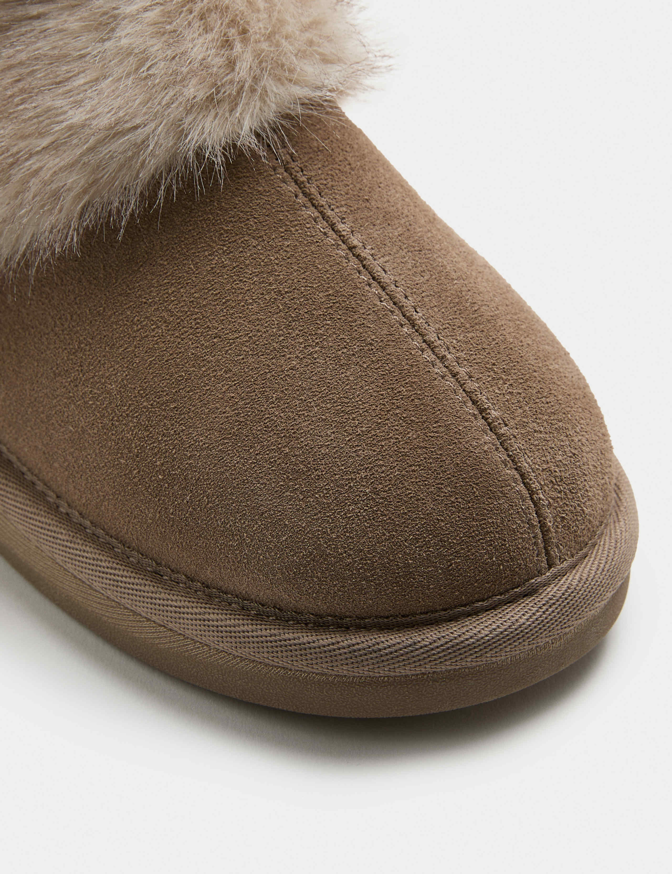 Suede Faux Fur Trim Mule Slippers 2 of 3