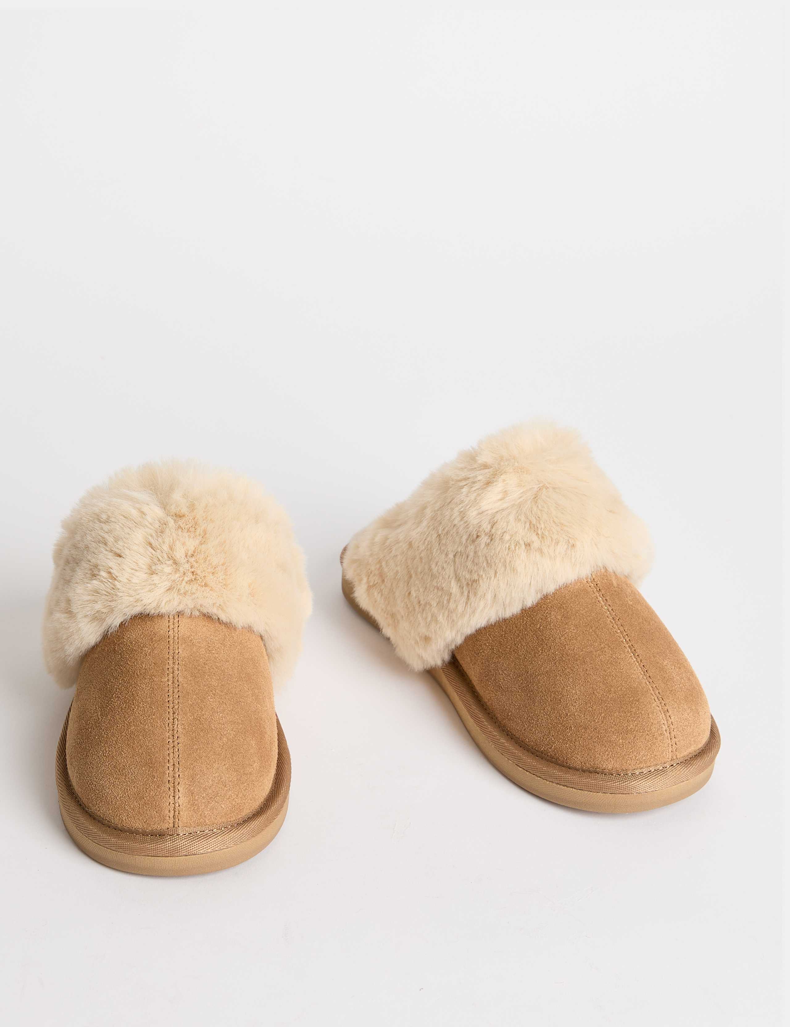 Suede Faux Fur Trim Mule Slippers 2 of 3