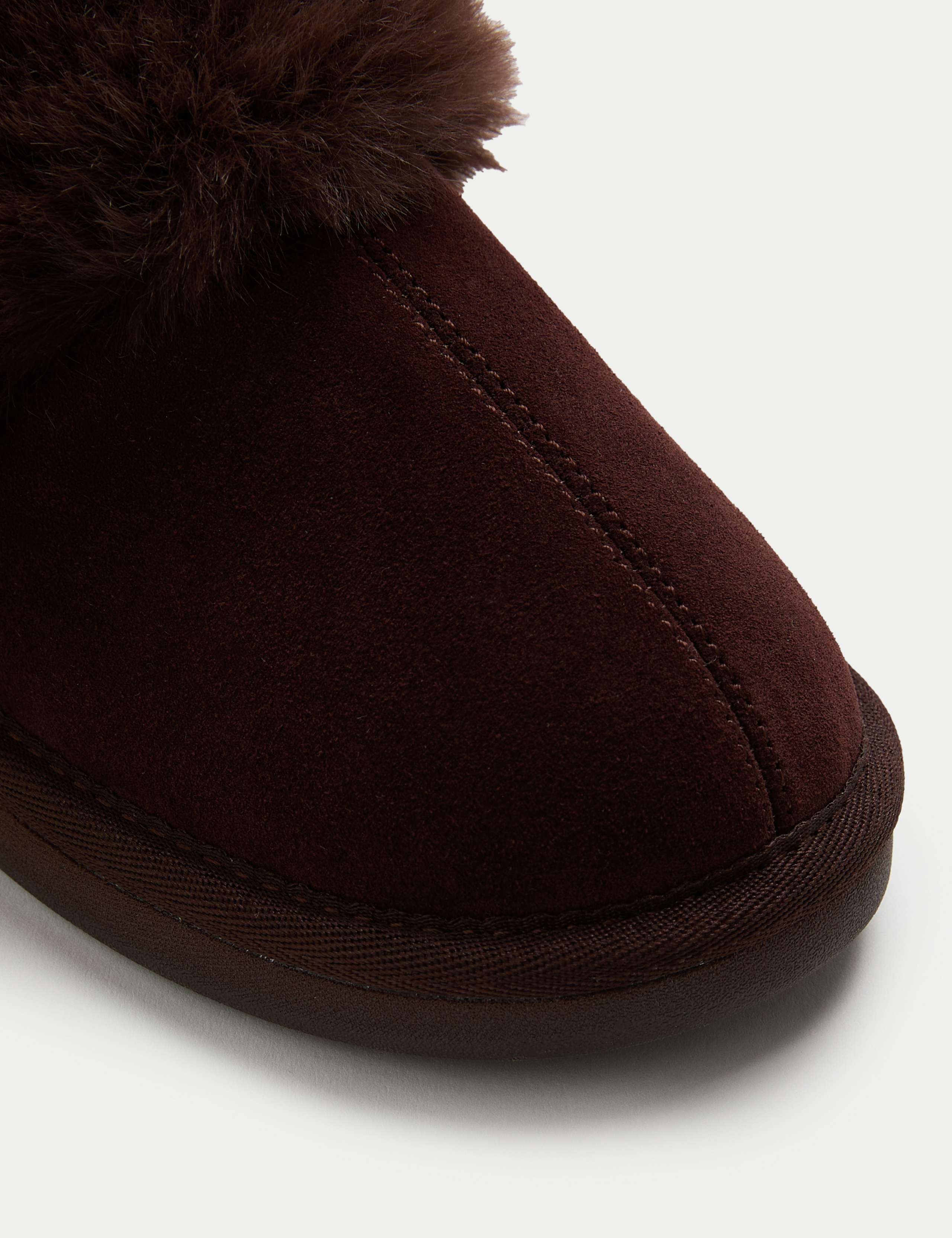 Suede Faux Fur Trim Mule Slippers 2 of 3