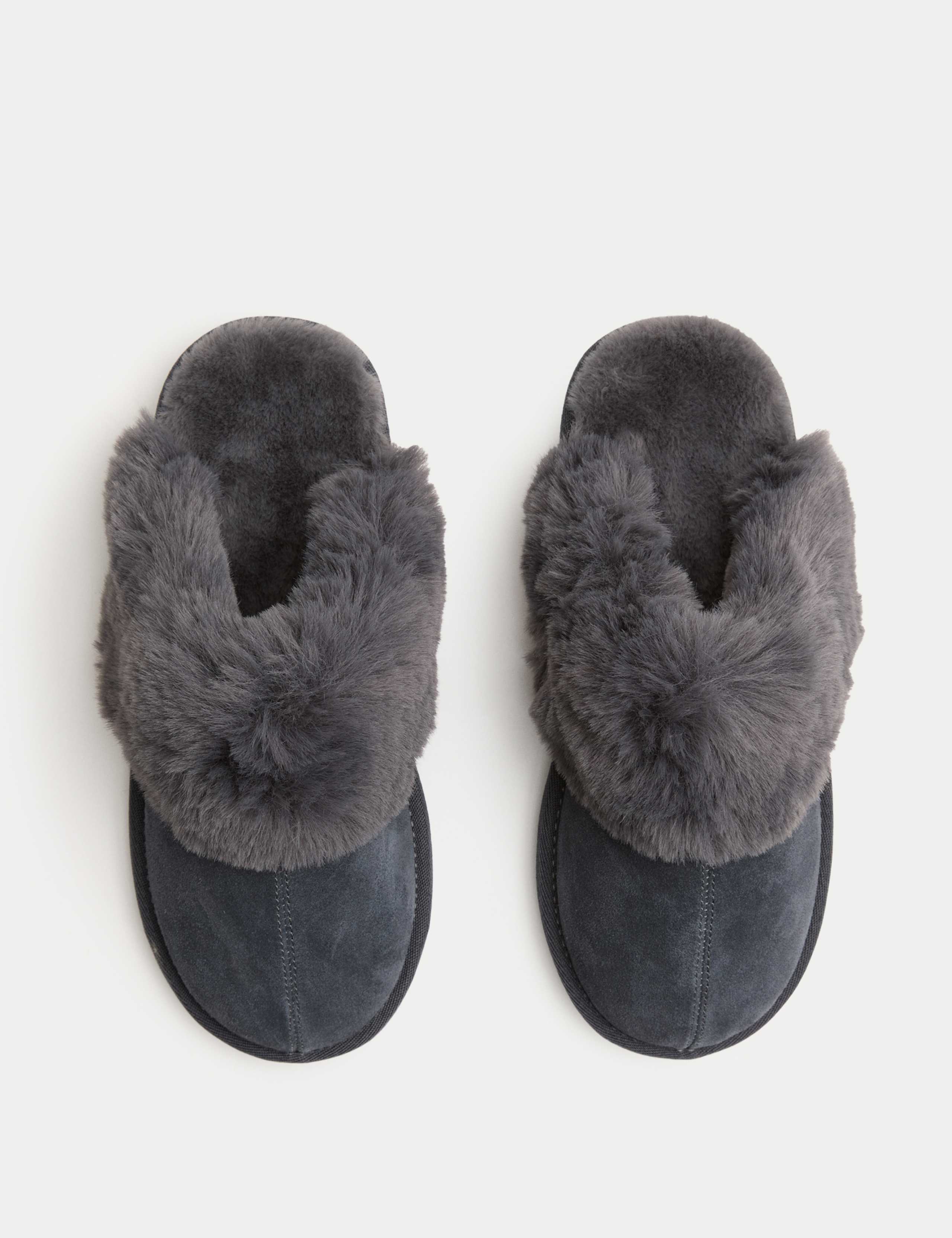 Suede Faux Fur Trim Mule Slippers 2 of 3