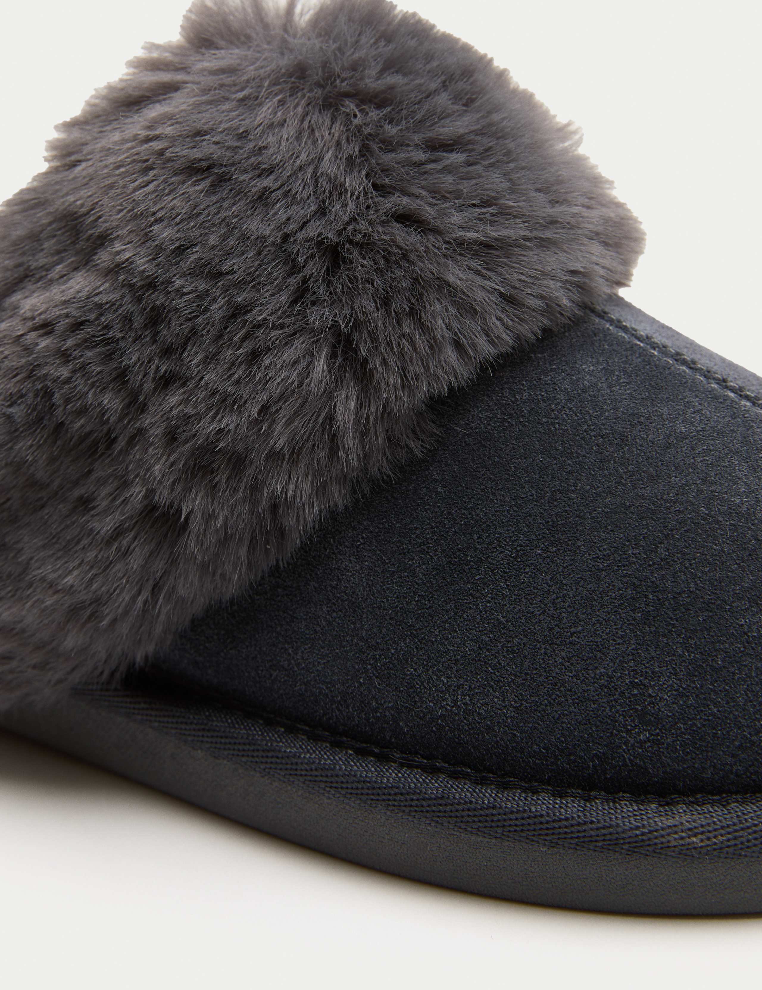 Suede Faux Fur Trim Mule Slippers 3 of 3