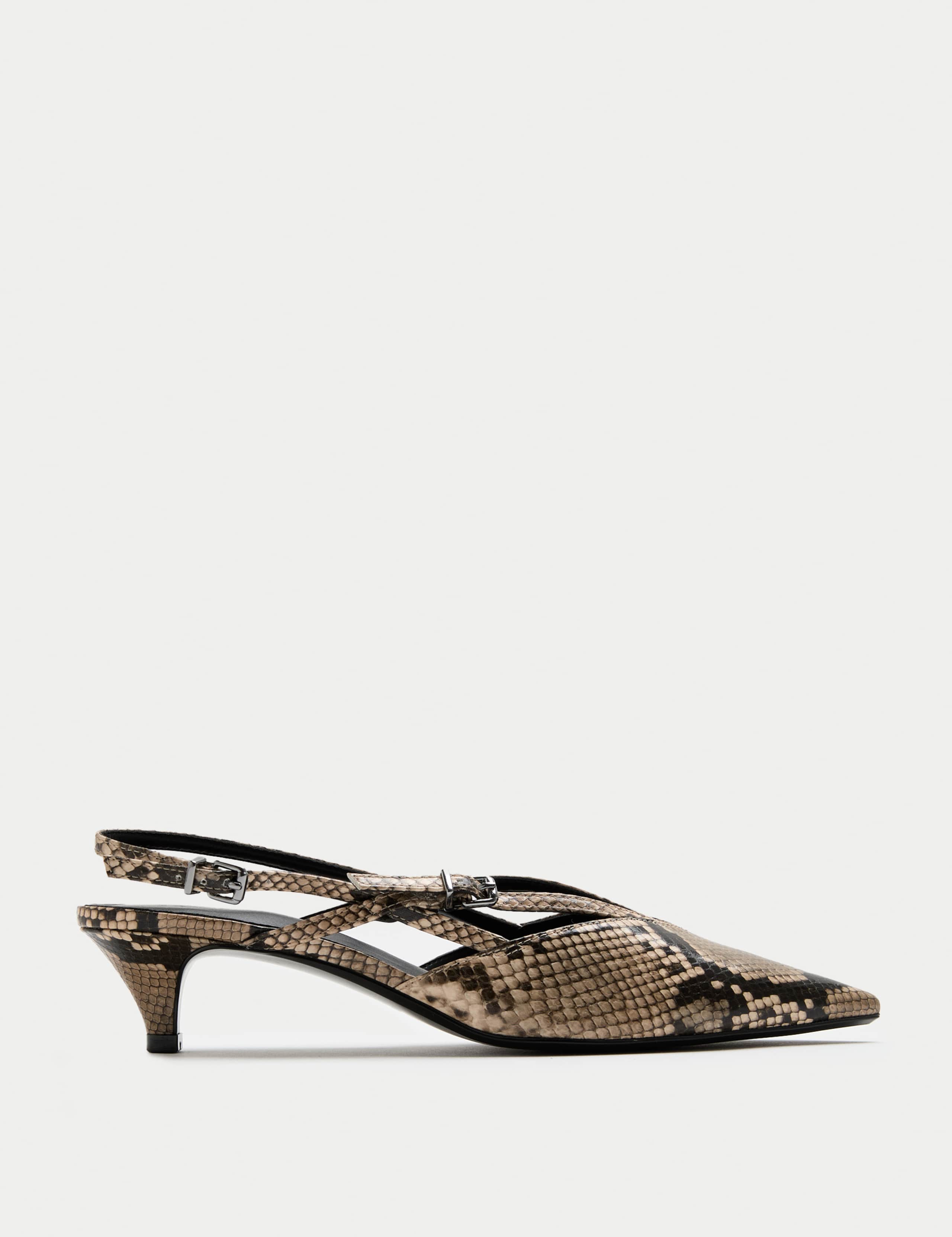 Snake Print Kitten Heel Slingback Shoes 2 of 4