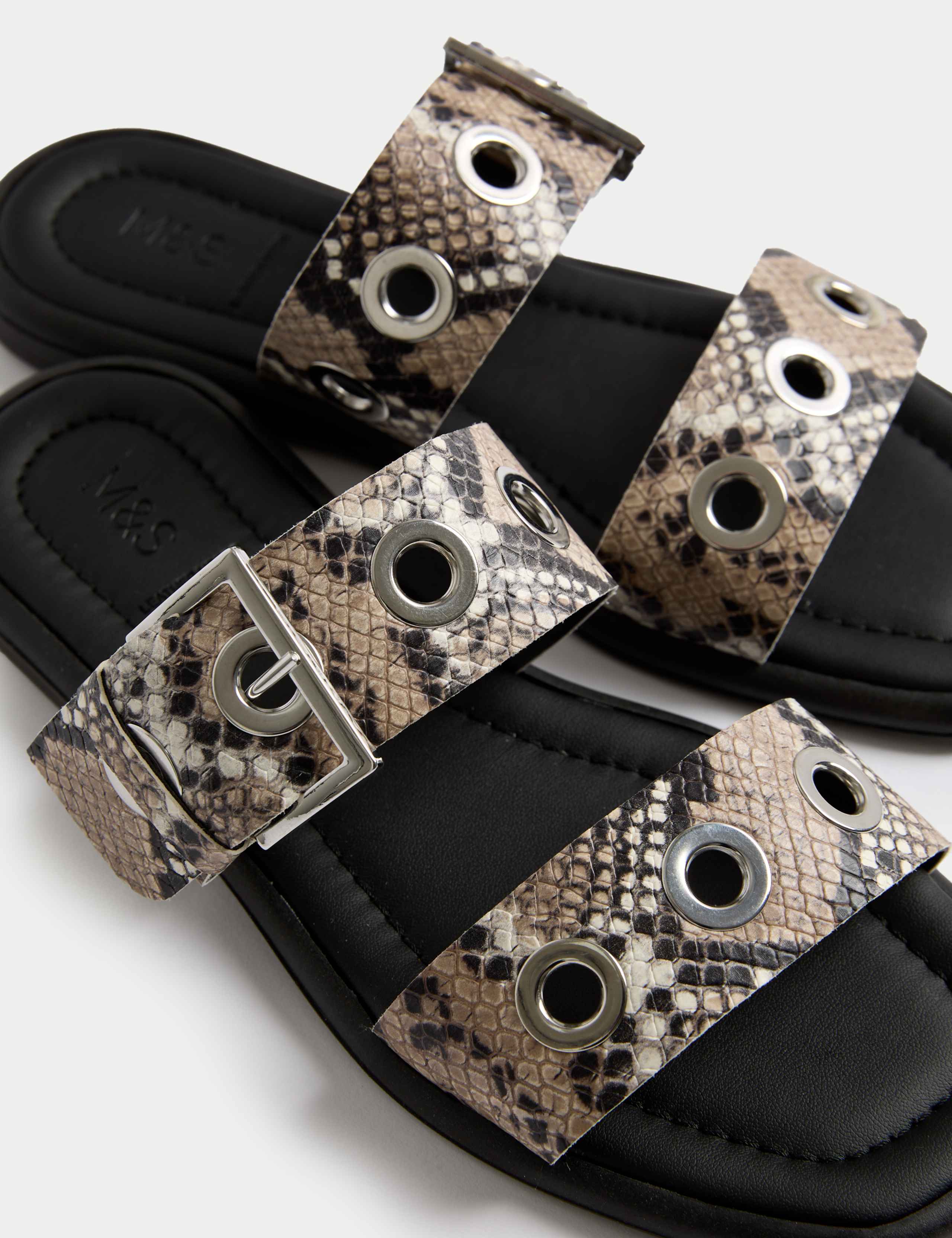 Leather Snake Print Buckle Flat Sandals 3 of 3