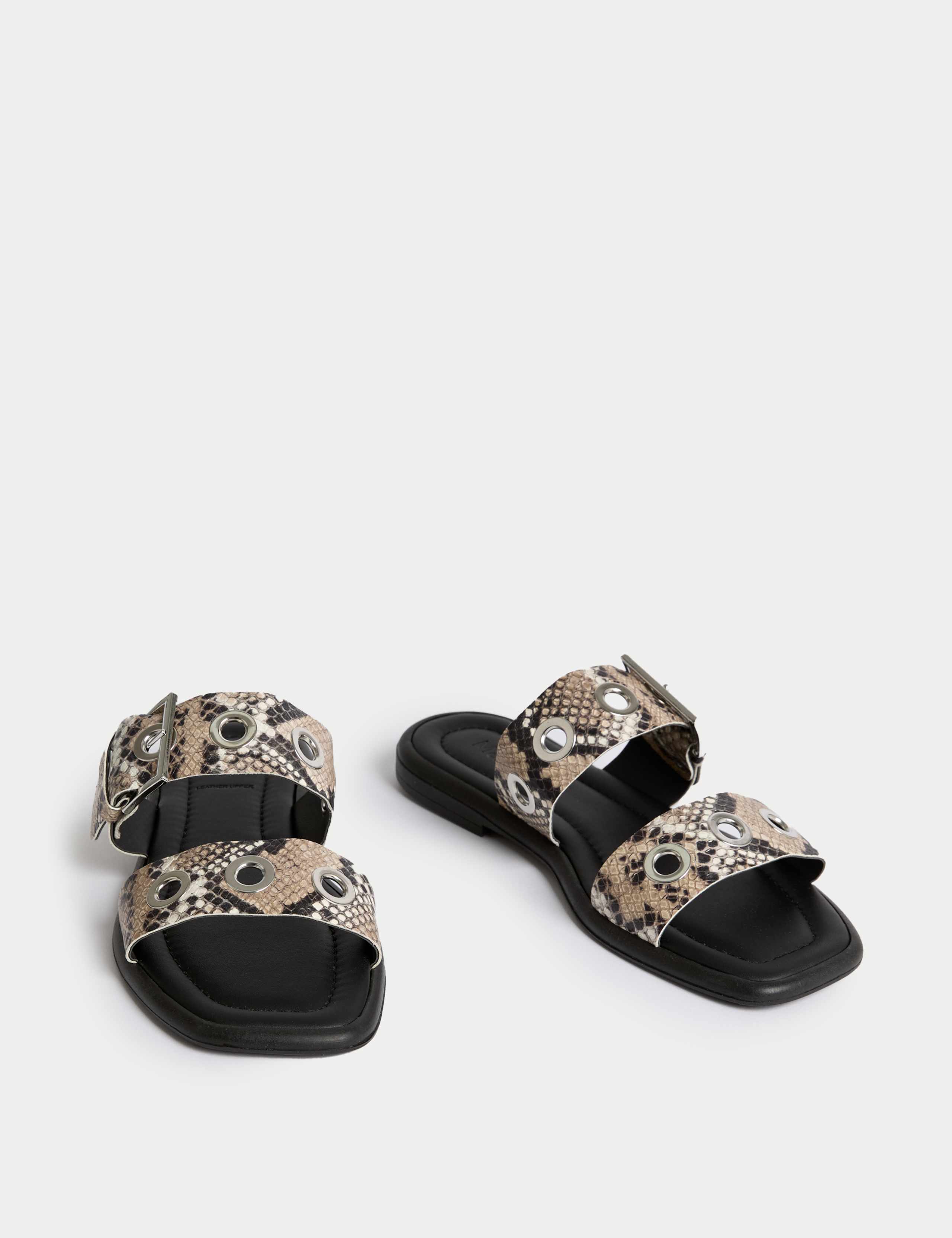 Leather Snake Print Buckle Flat Sandals 2 of 3