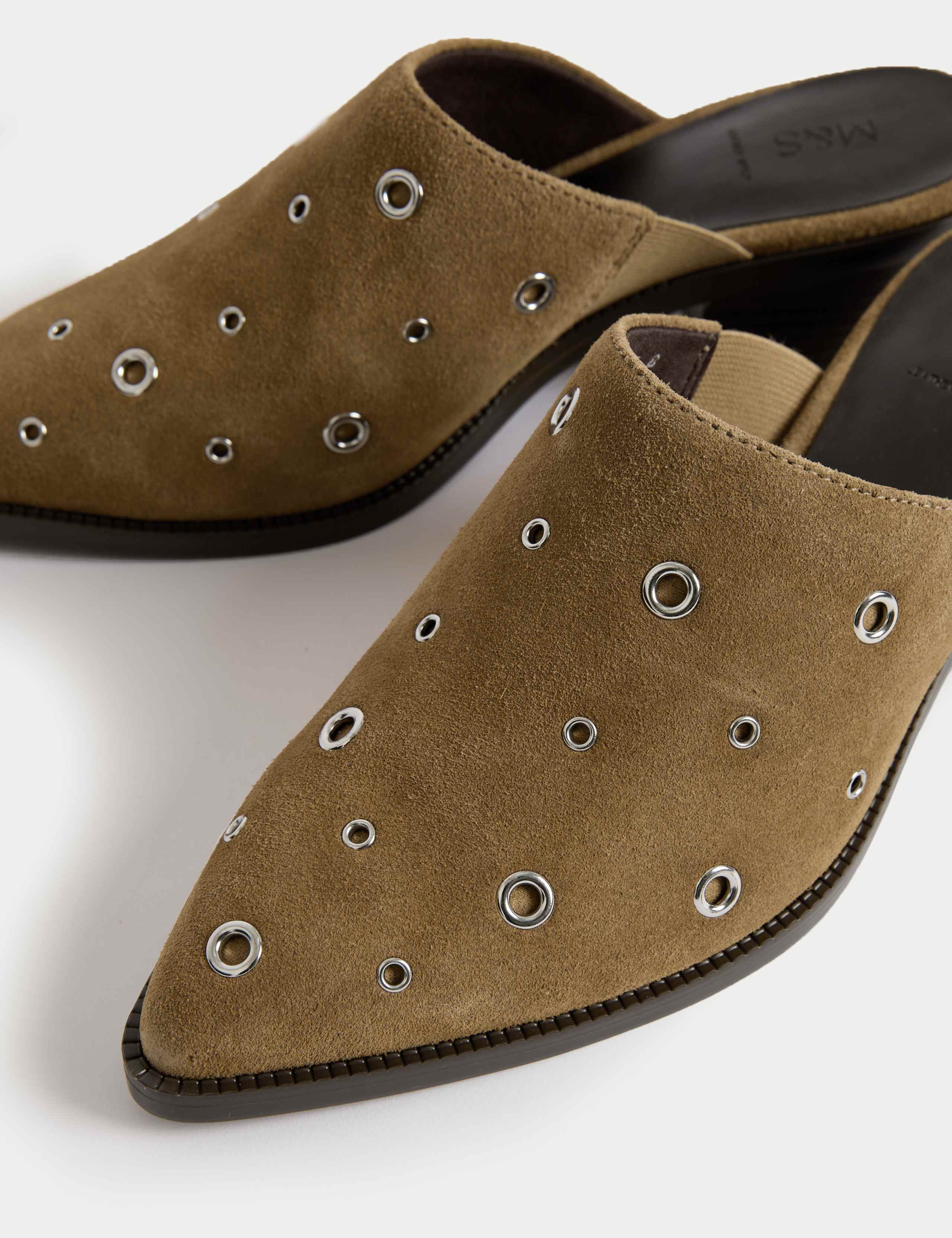 Suede Eyelet Block Heel Muels 3 of 3