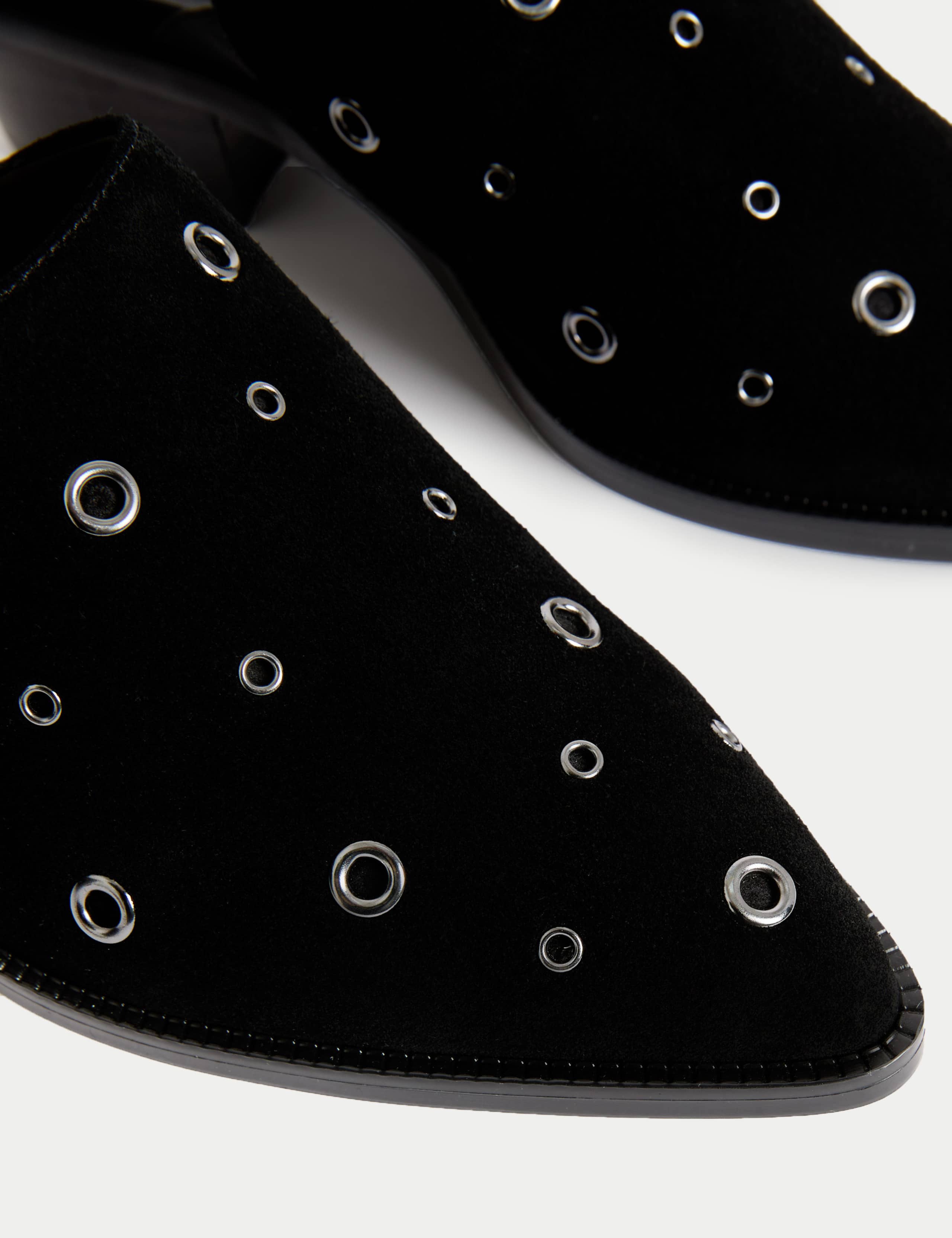Suede Eyelet Block Heel Muels 3 of 3