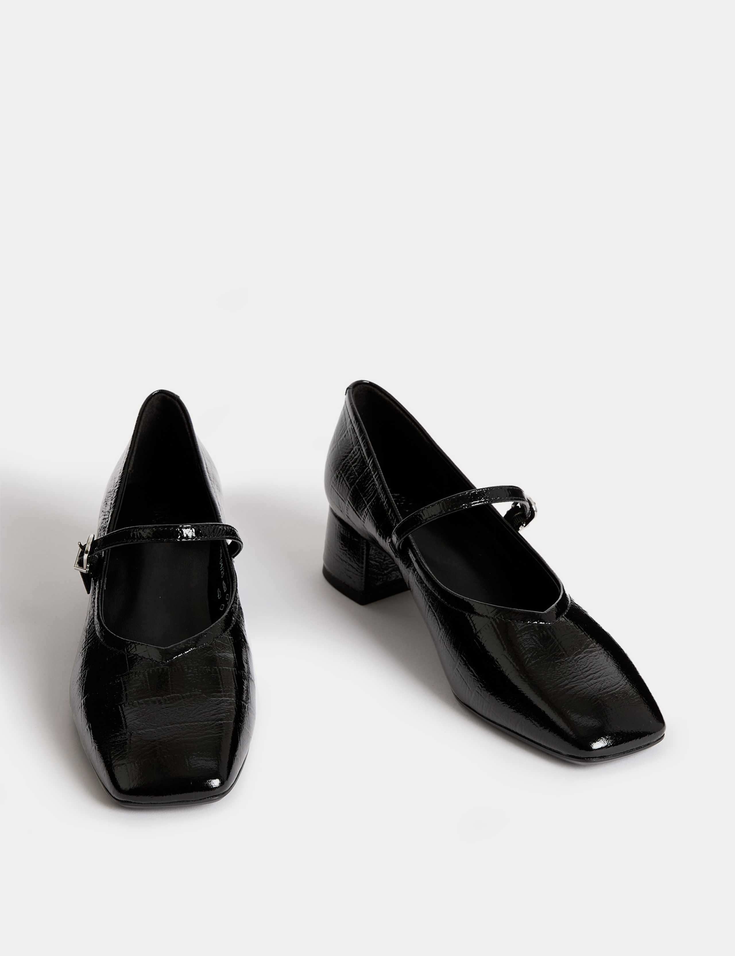 Leather Patent Croc Block Heel Court Shoes 2 of 3
