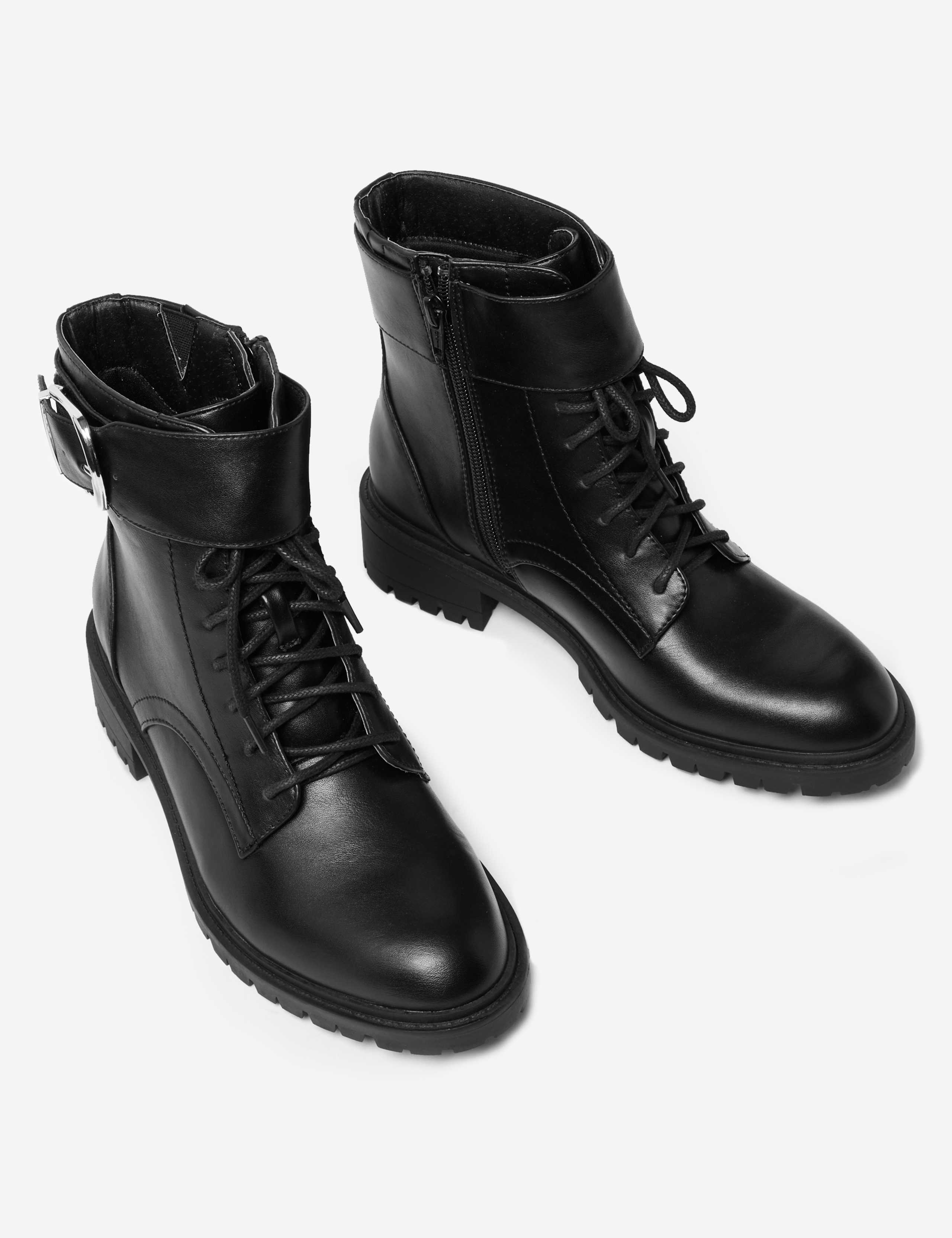 Hiker Side Buckle Block Heel Ankle Boots 3 of 5