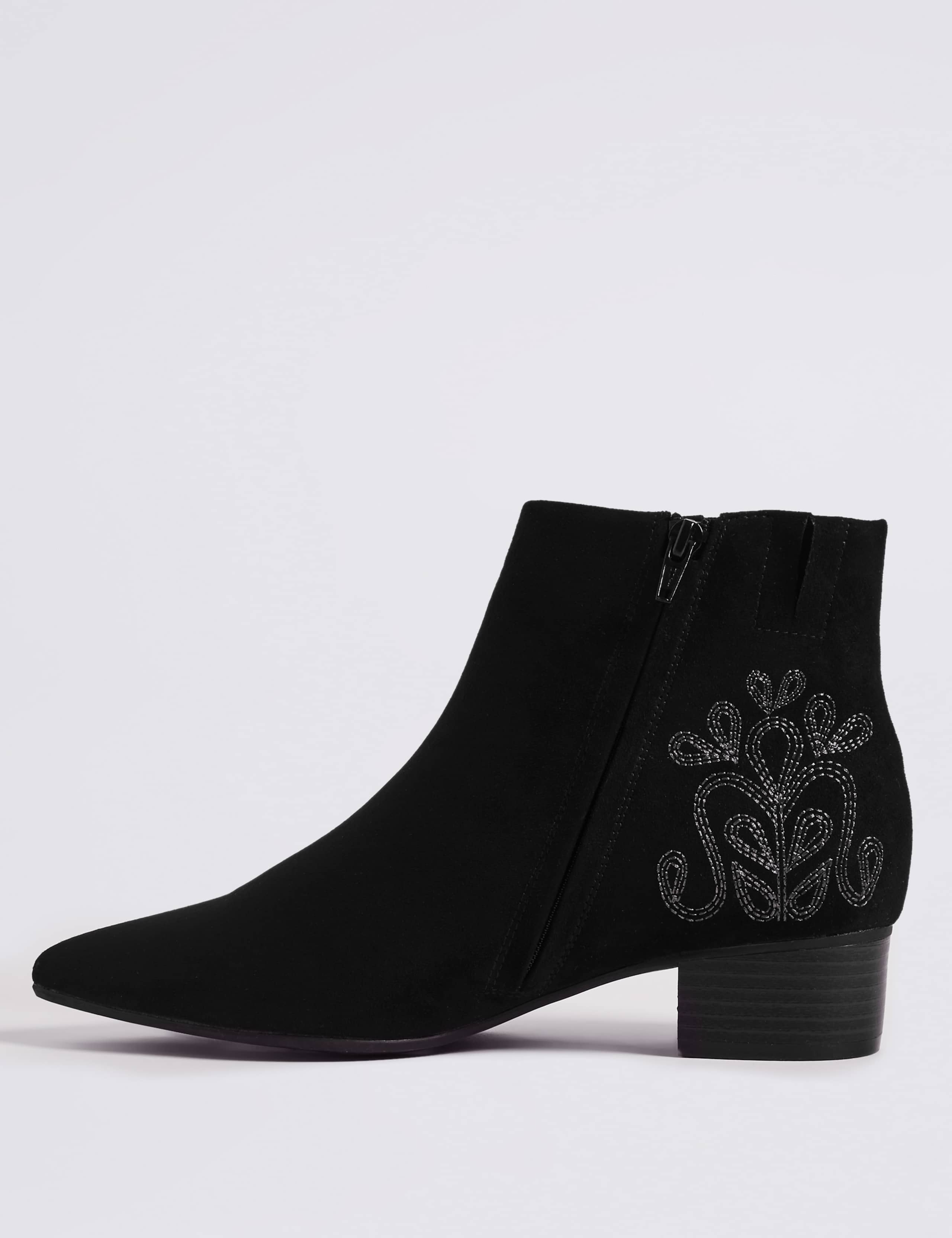 Block Heel Size Zip Embroidered Ankle Boots 4 of 5