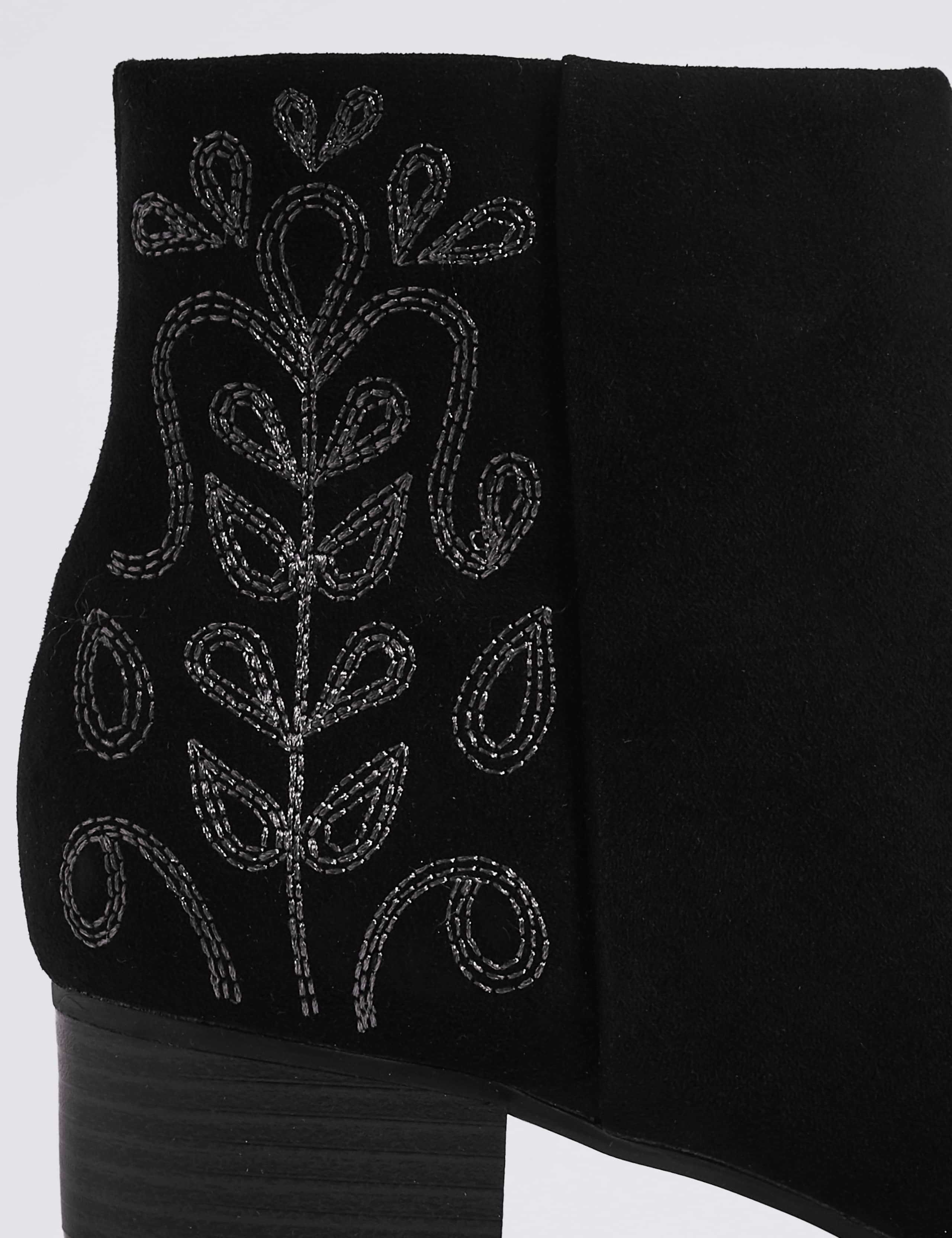 Block Heel Size Zip Embroidered Ankle Boots 5 of 5