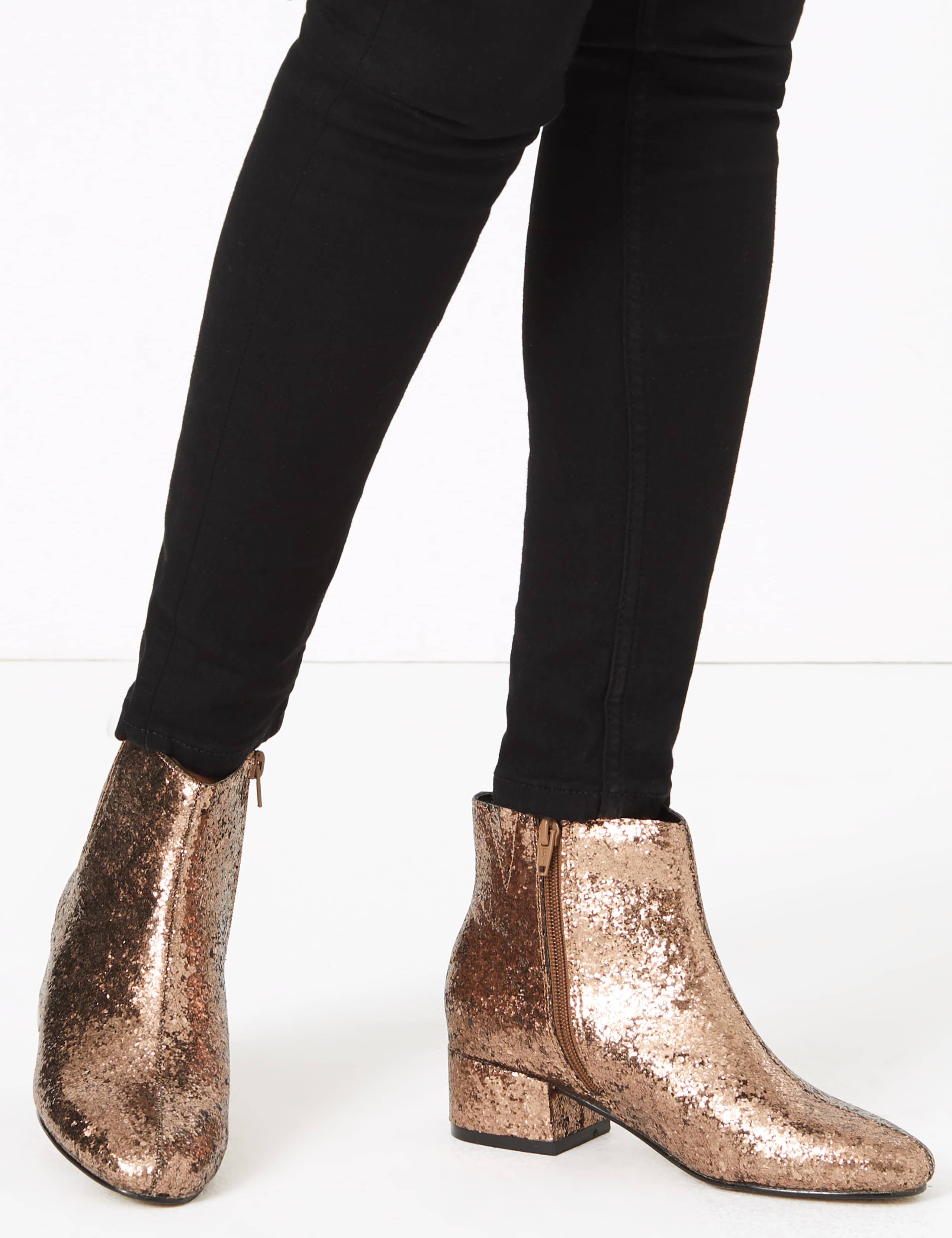 Glitter Low Block Heel Ankle Boots 1 of 5