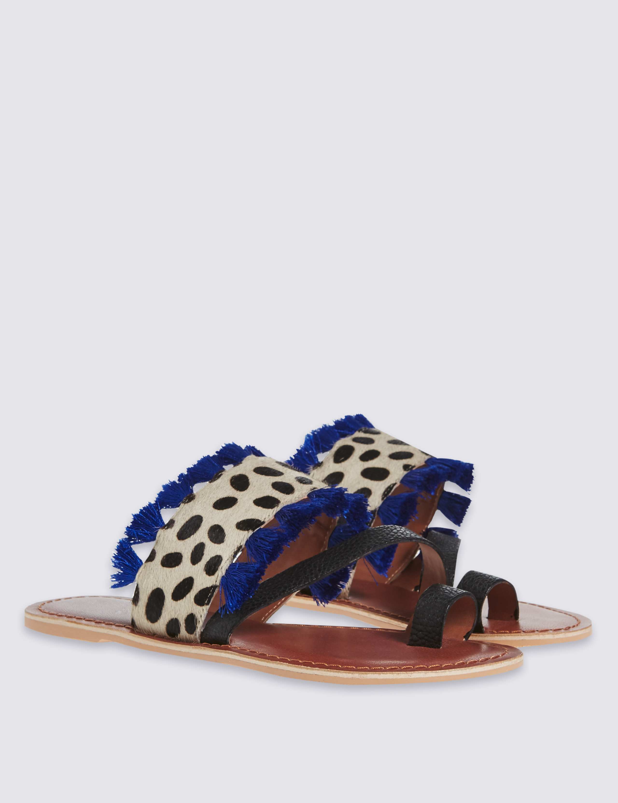 Leather Animal Print Tassel Mule Sandals 3 of 6
