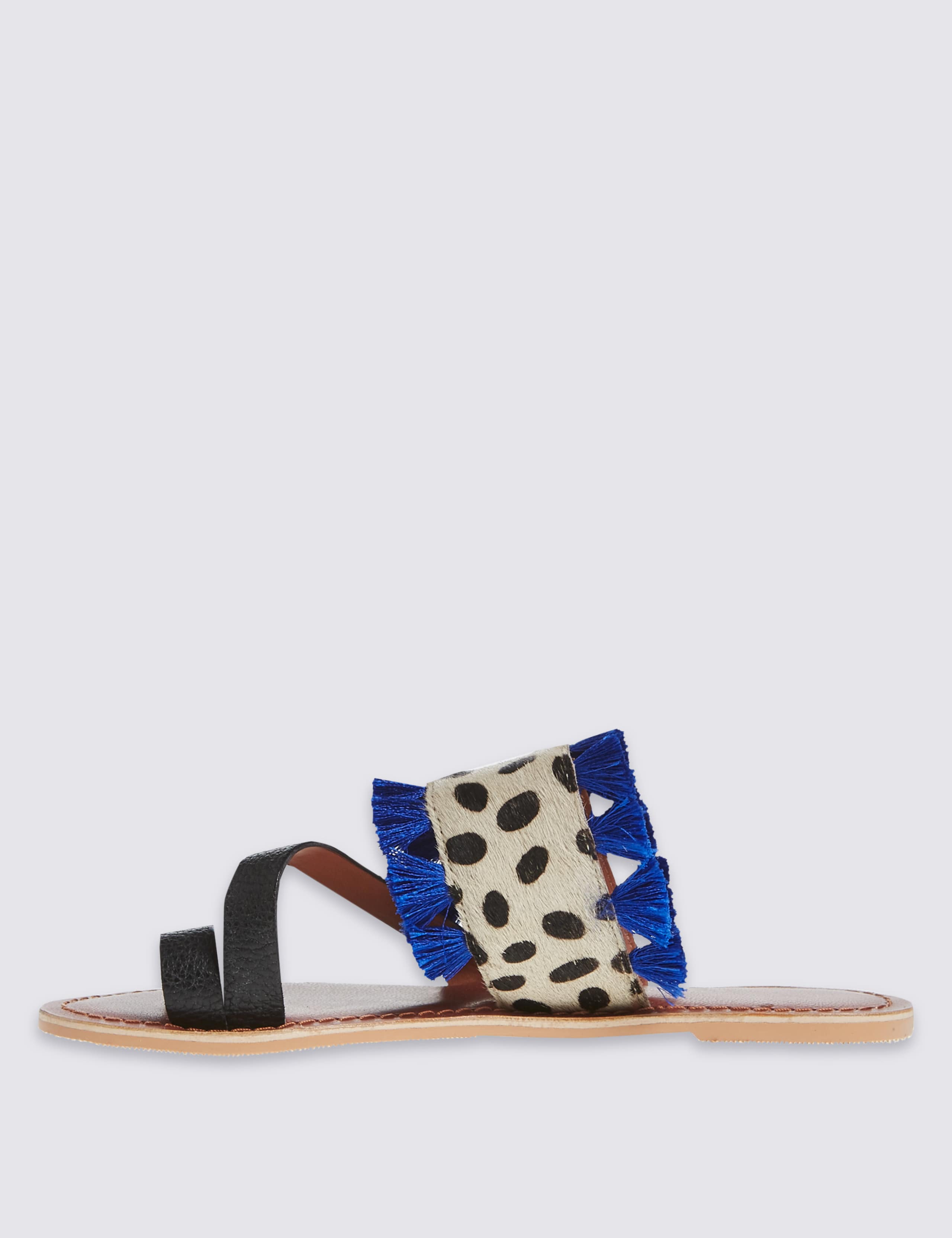Leather Animal Print Tassel Mule Sandals 5 of 6