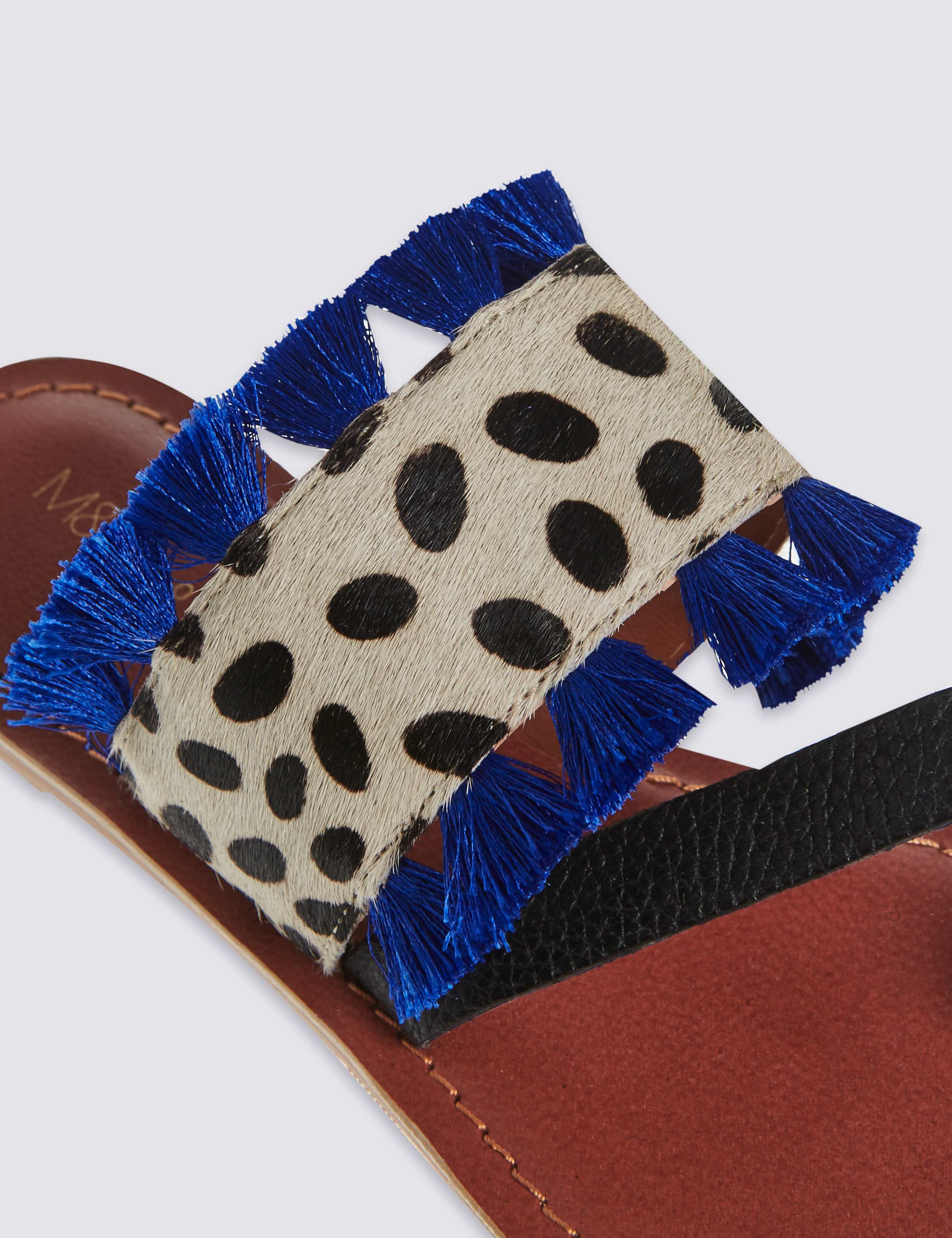 Leather Animal Print Tassel Mule Sandals 6 of 6