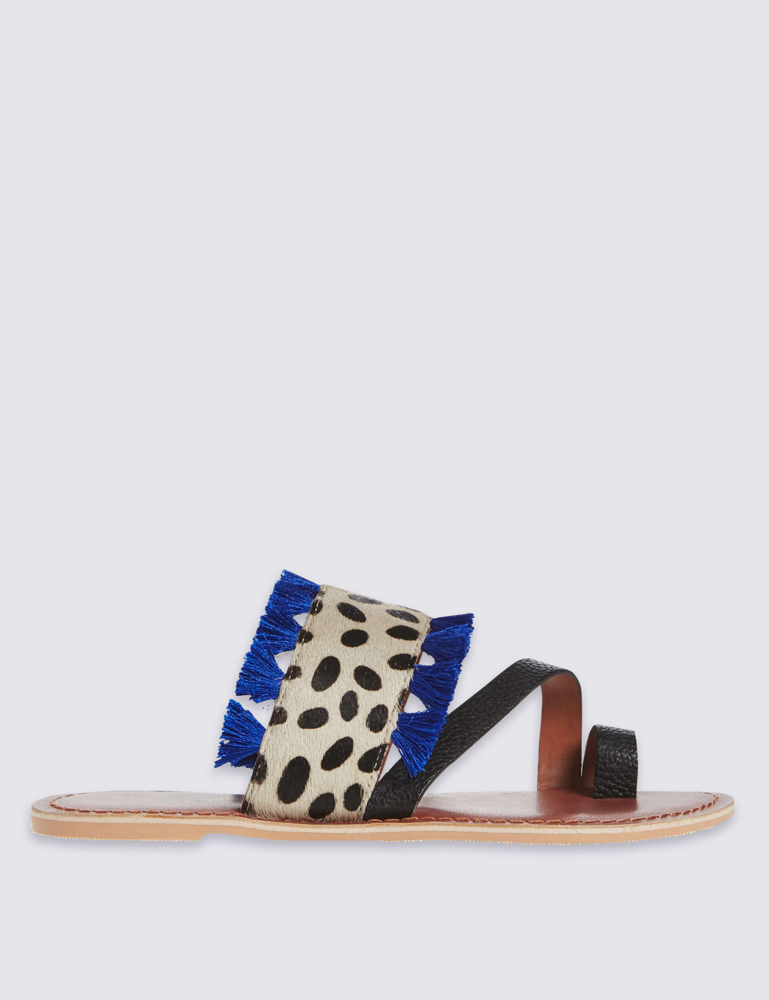 Leather Animal Print Tassel Mule Sandals 2 of 6