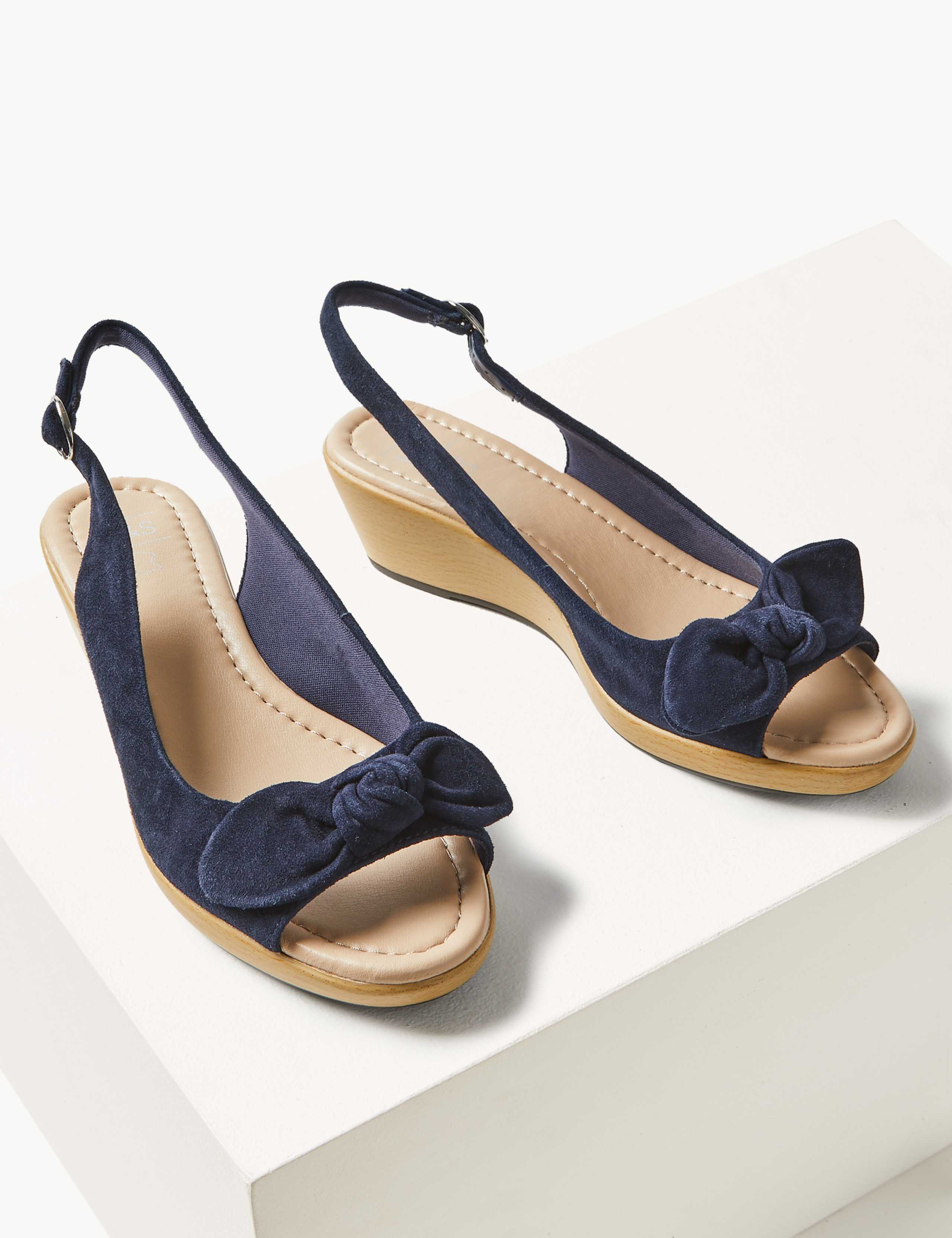 Suede Wedge Bow Sandals 3 of 6