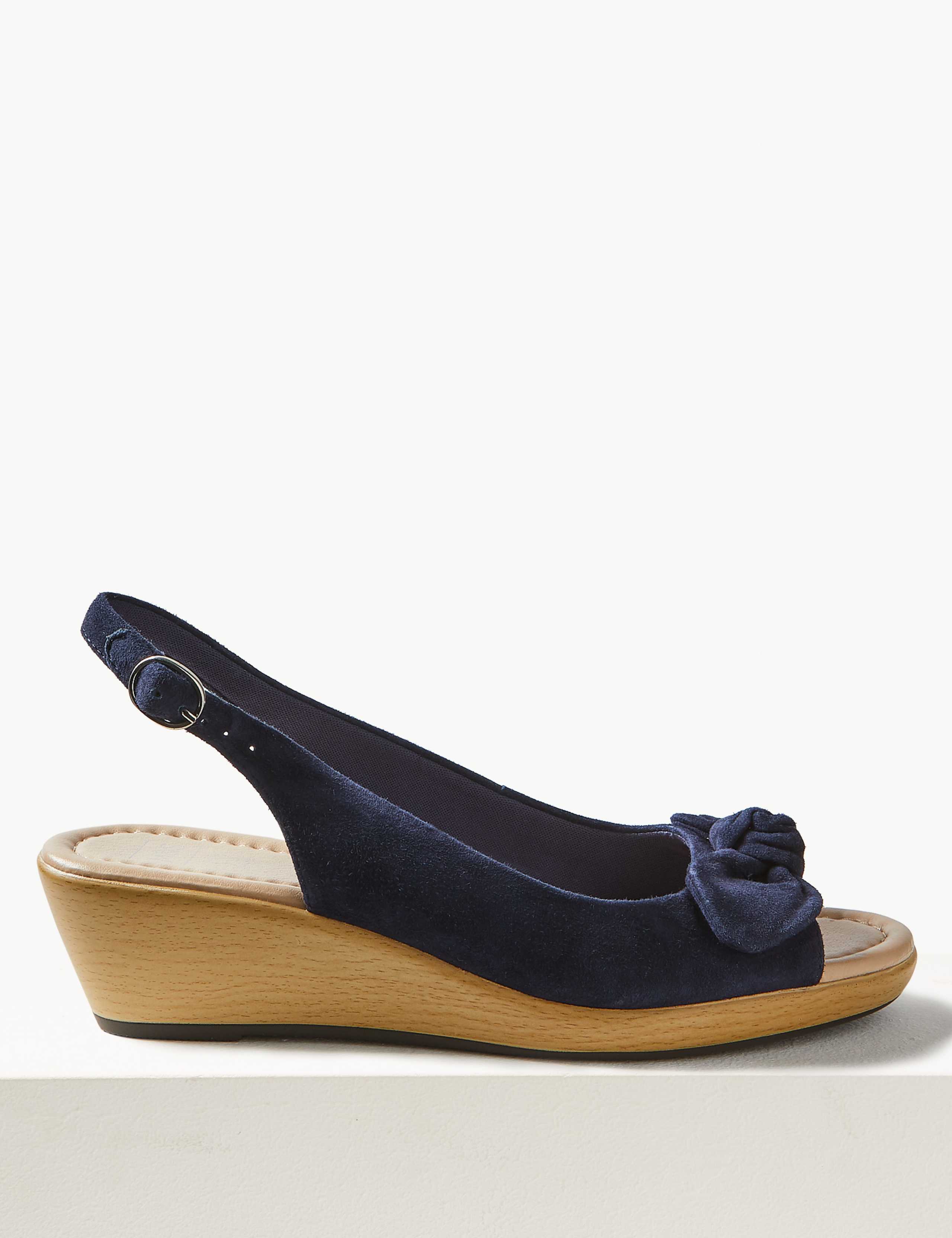 Suede Wedge Bow Sandals 2 of 6