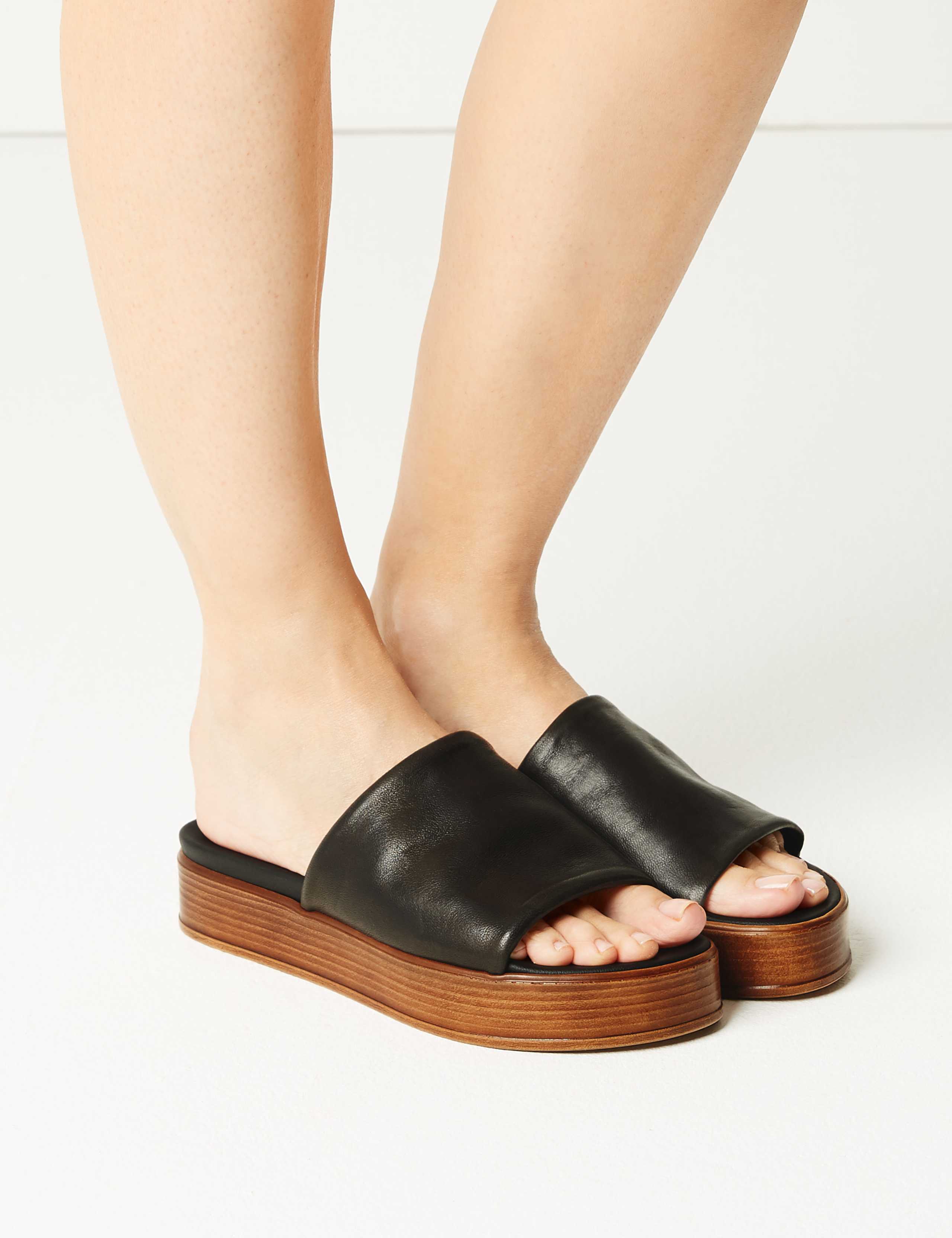 Leather Flatform Heel Mules 1 of 5