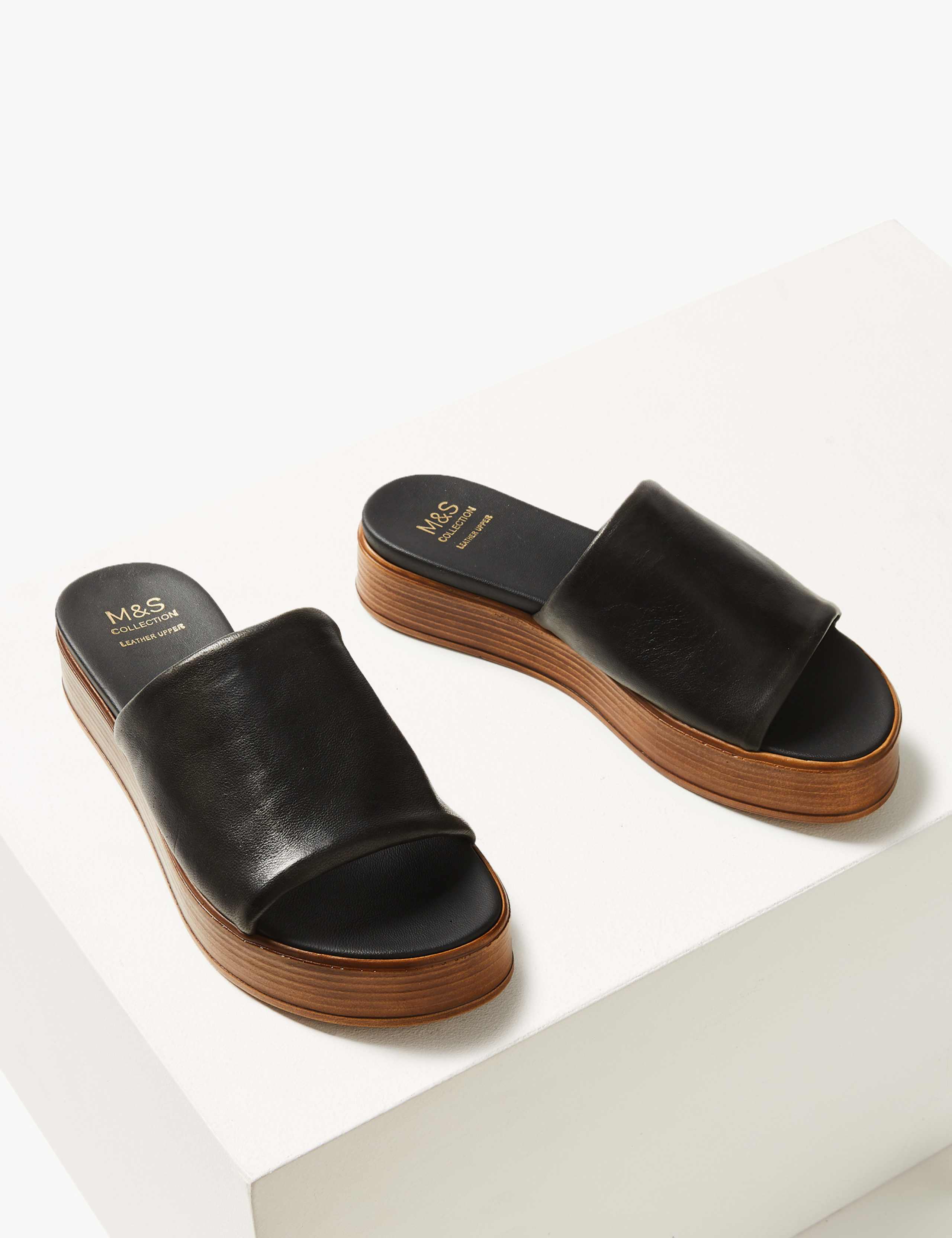 Leather Flatform Heel Mules 3 of 5