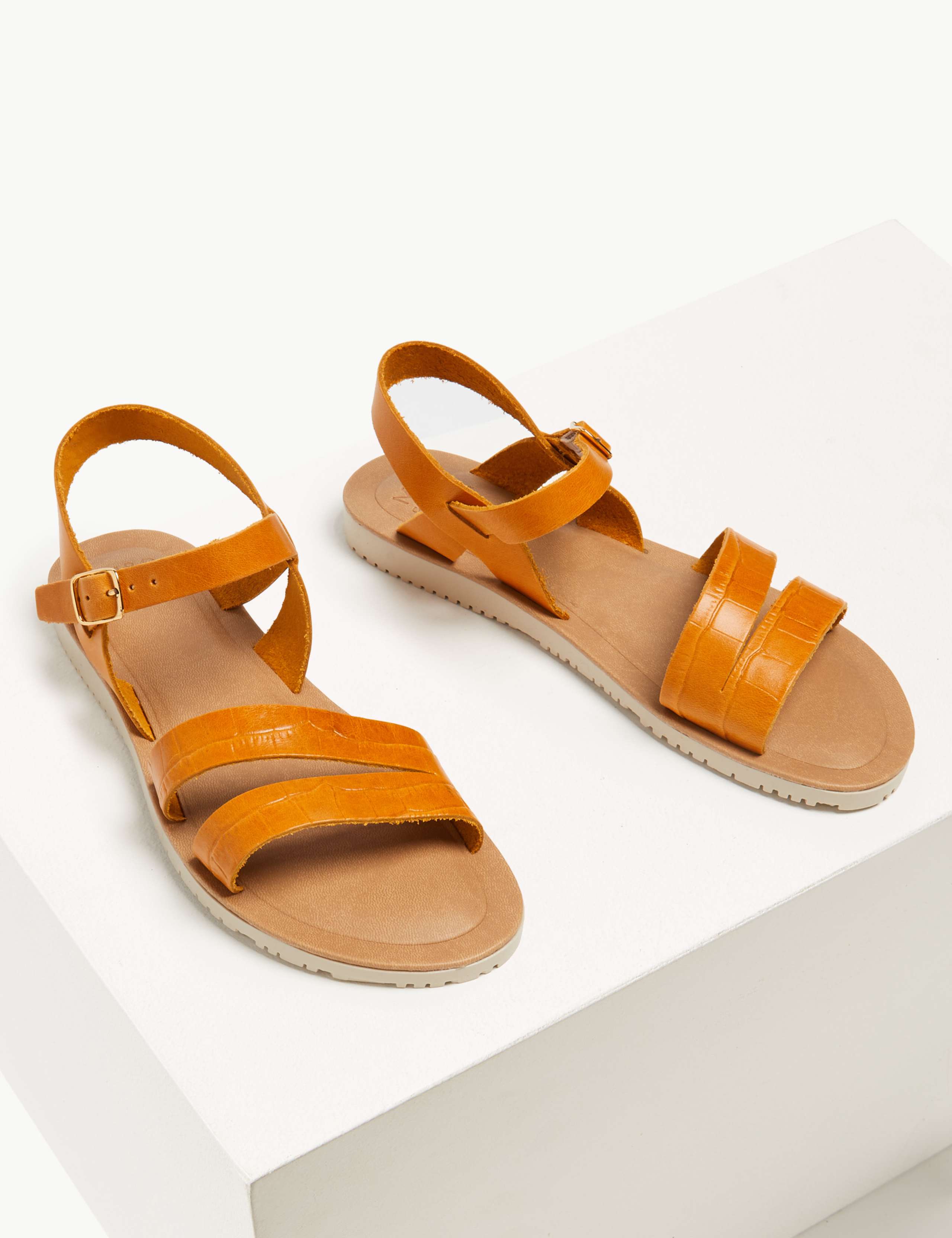 Leather Asymmetric Two Band Sandals 2 of 4