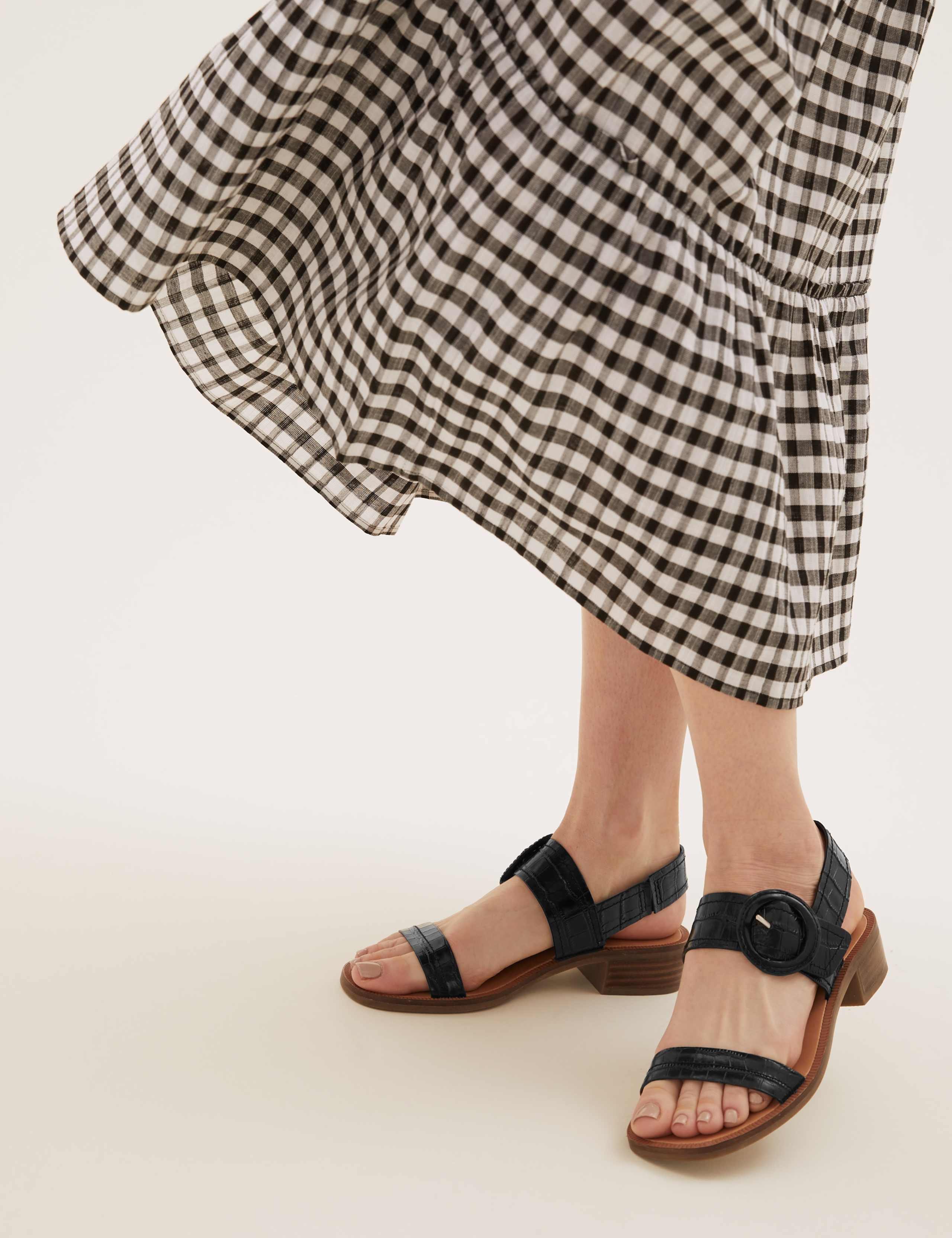 Leather Ankle Strap Block Heel Sandals 1 of 5