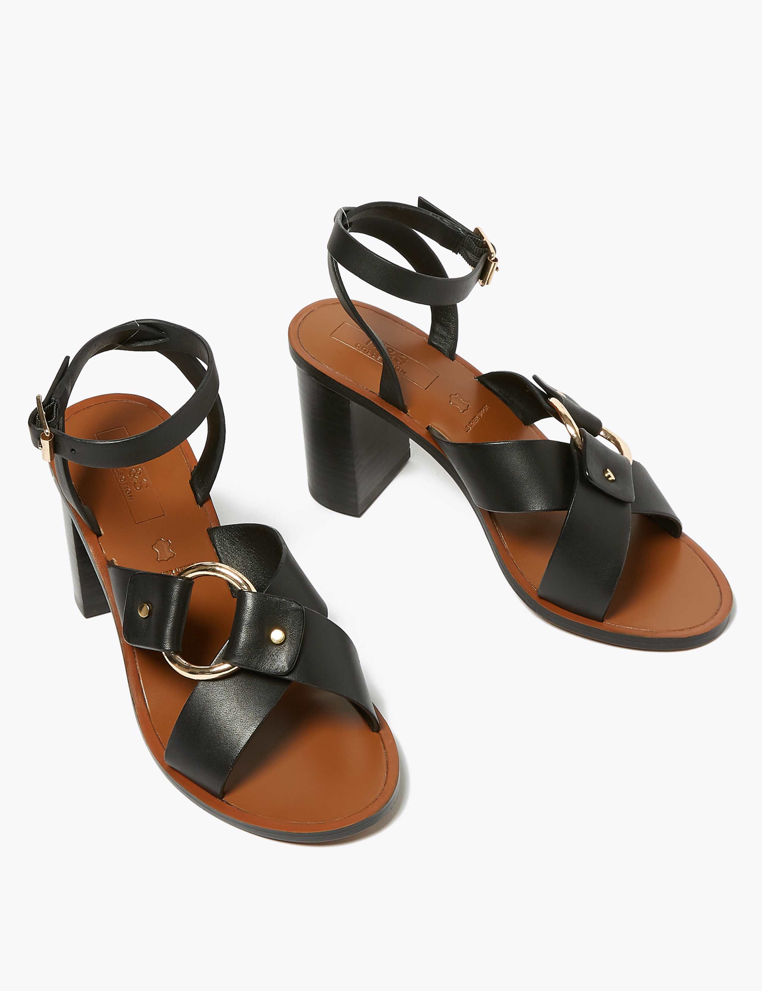 Leather Ring Detail Block Heel Sandals 2 of 4