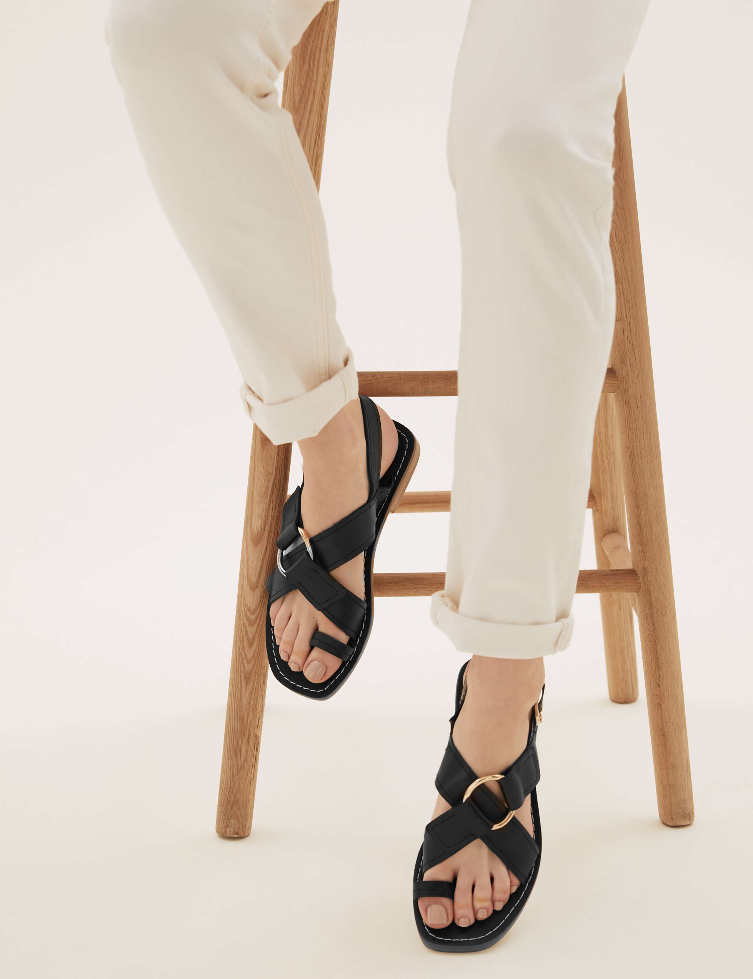 Leather Buckle Toe Loop Sandals 1 of 5