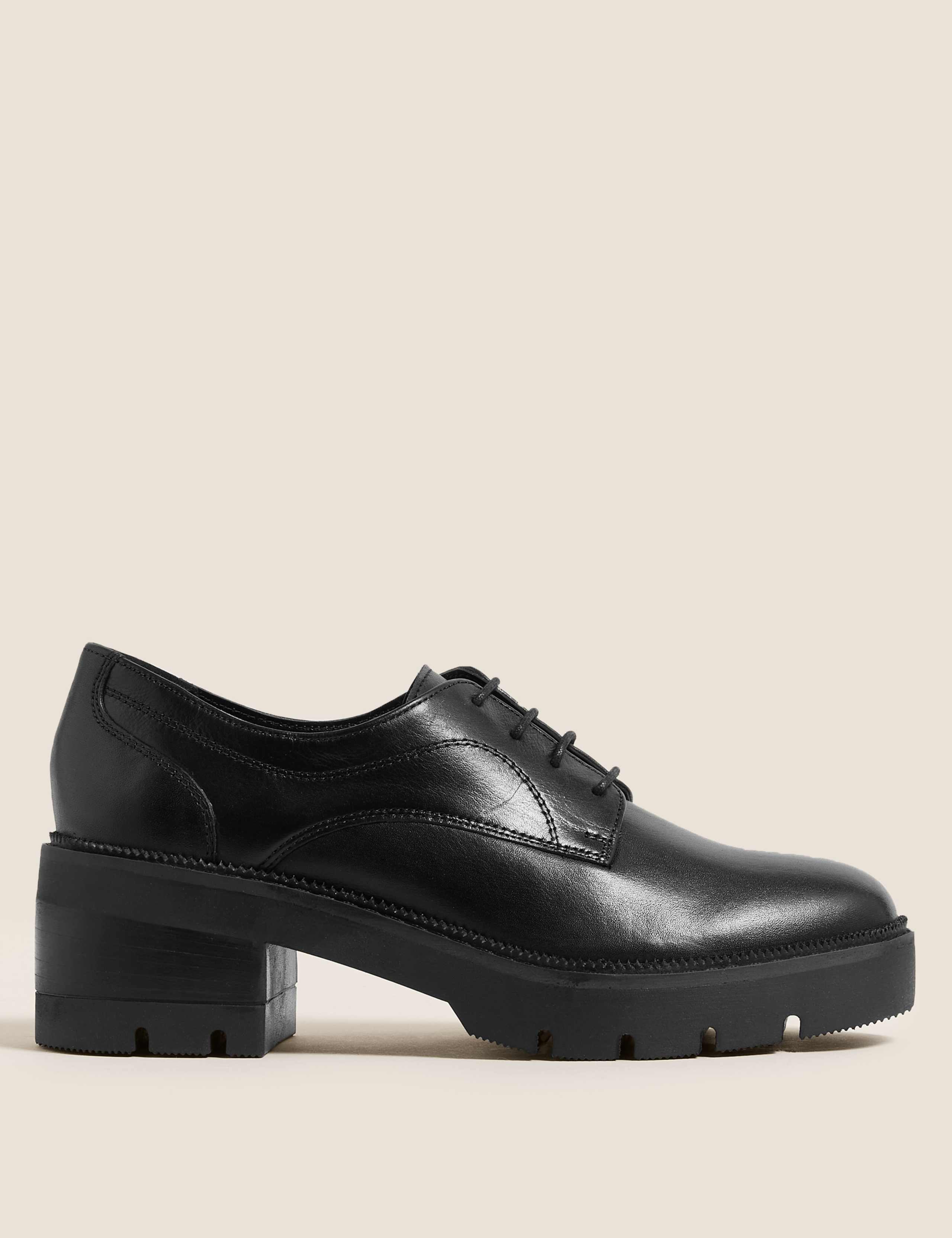 Leather Lace Up Block Heel Loafers 1 of 4