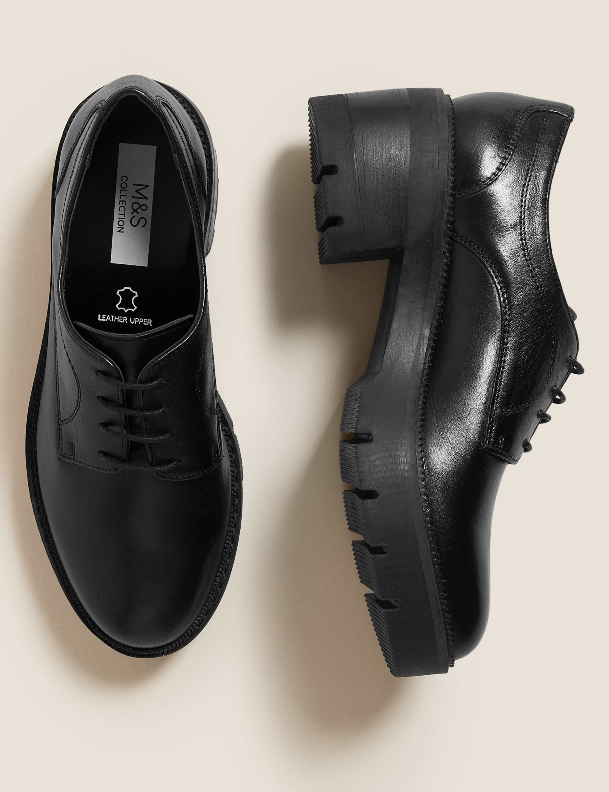 Leather Lace Up Block Heel Loafers 2 of 4