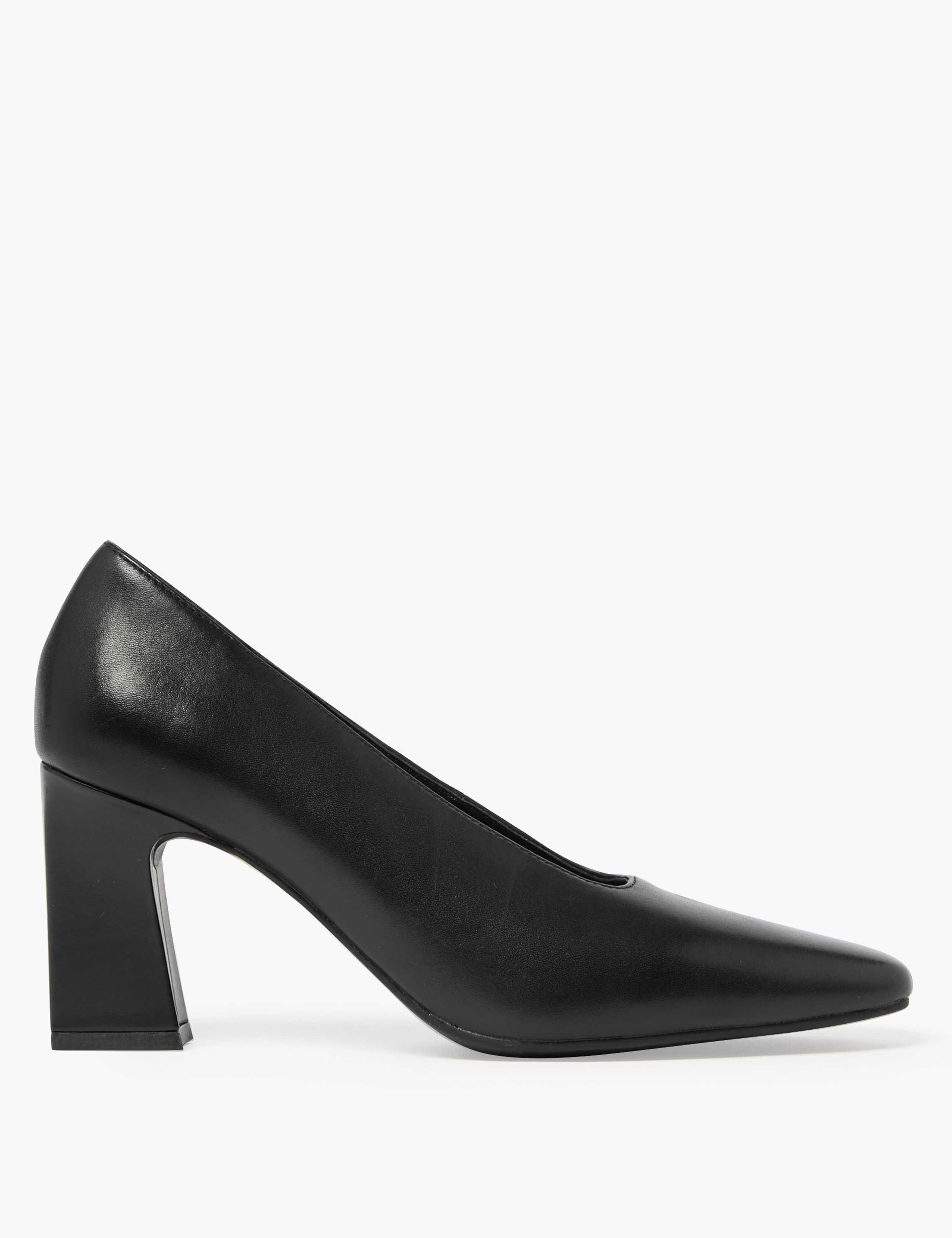 Leather Block Heel Court Shoes 2 of 5
