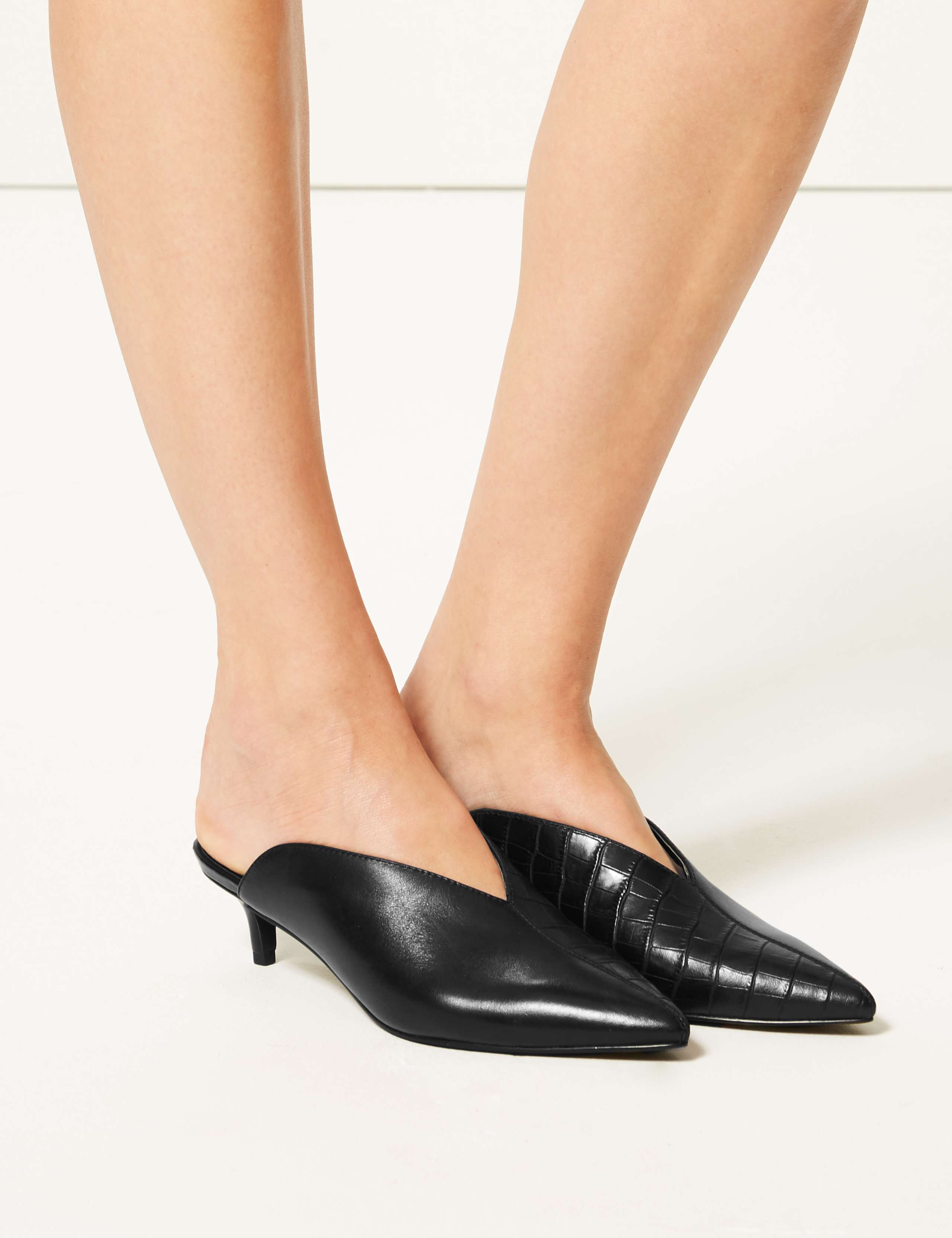 Leather Kitten Heel Mule Shoes M&S Collection M&S IE