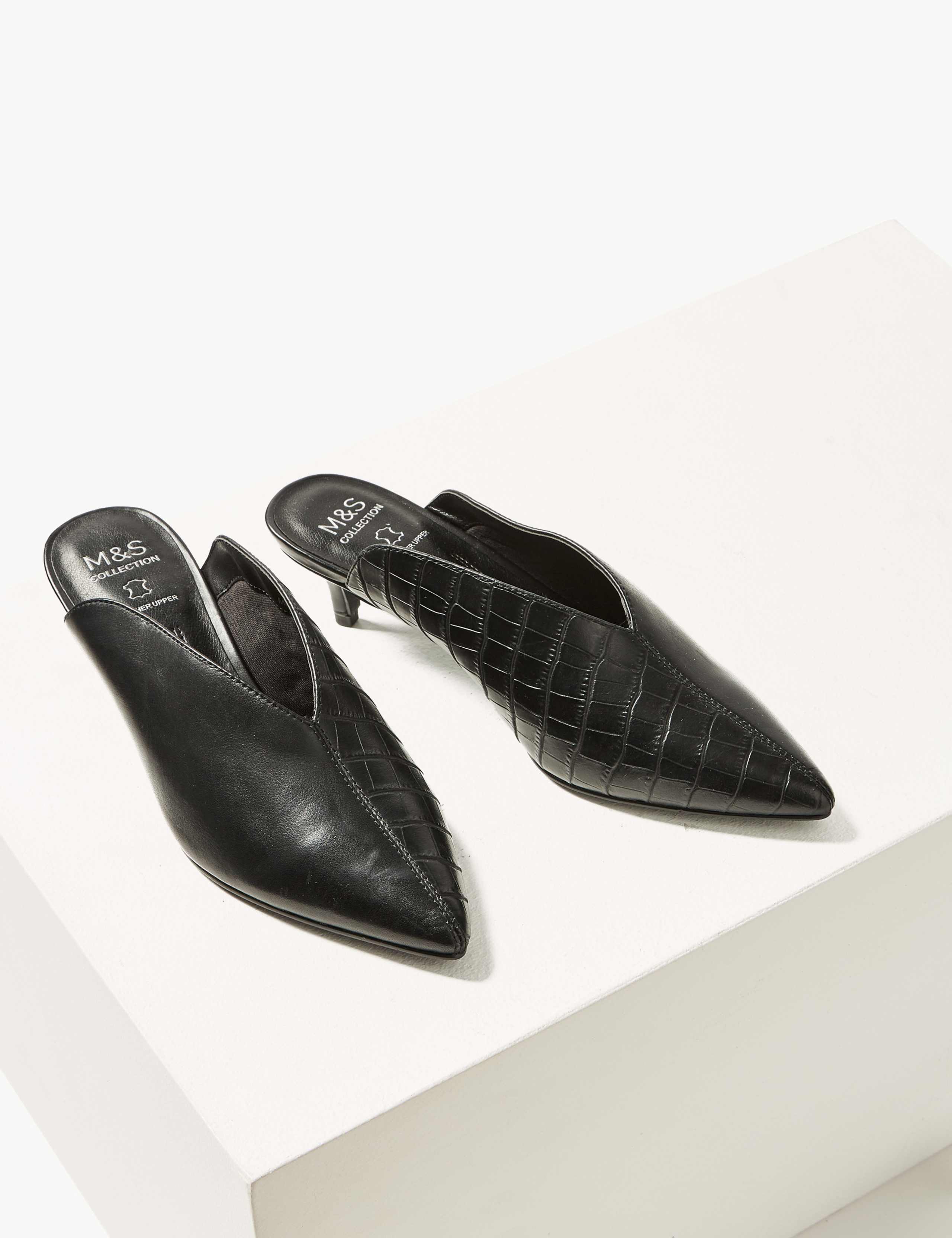 Leather Kitten Heel Mule Shoes 2 of 5