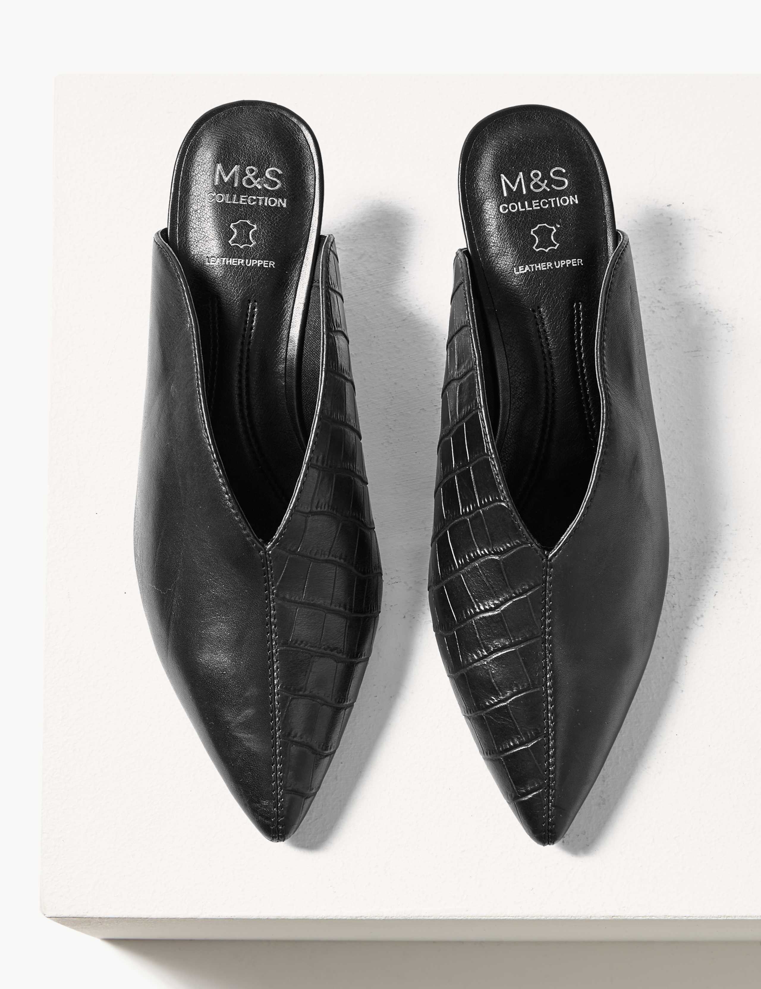 Leather Kitten Heel Mule Shoes 3 of 5