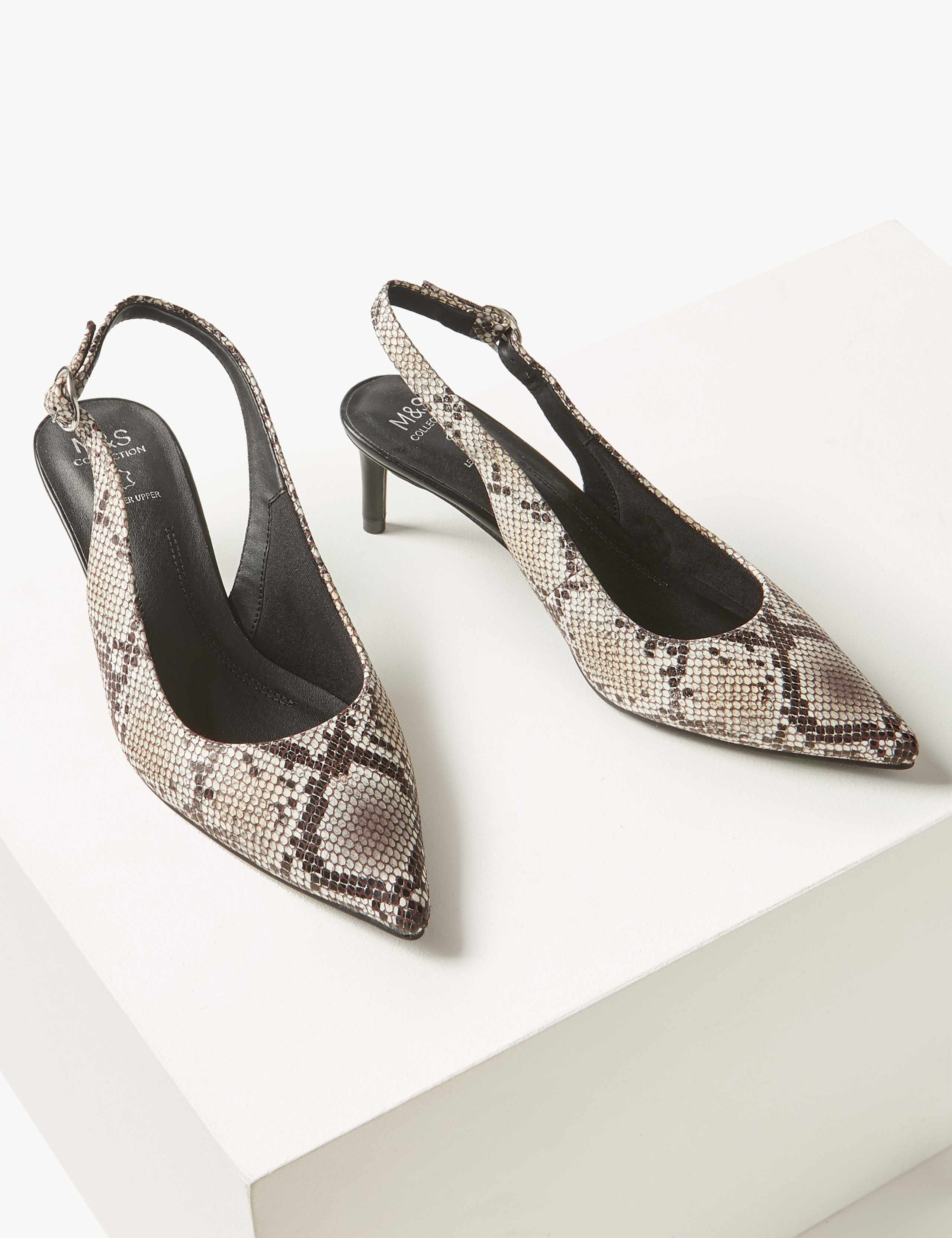 Leather Kitten Heel Slingback Shoes 3 of 5