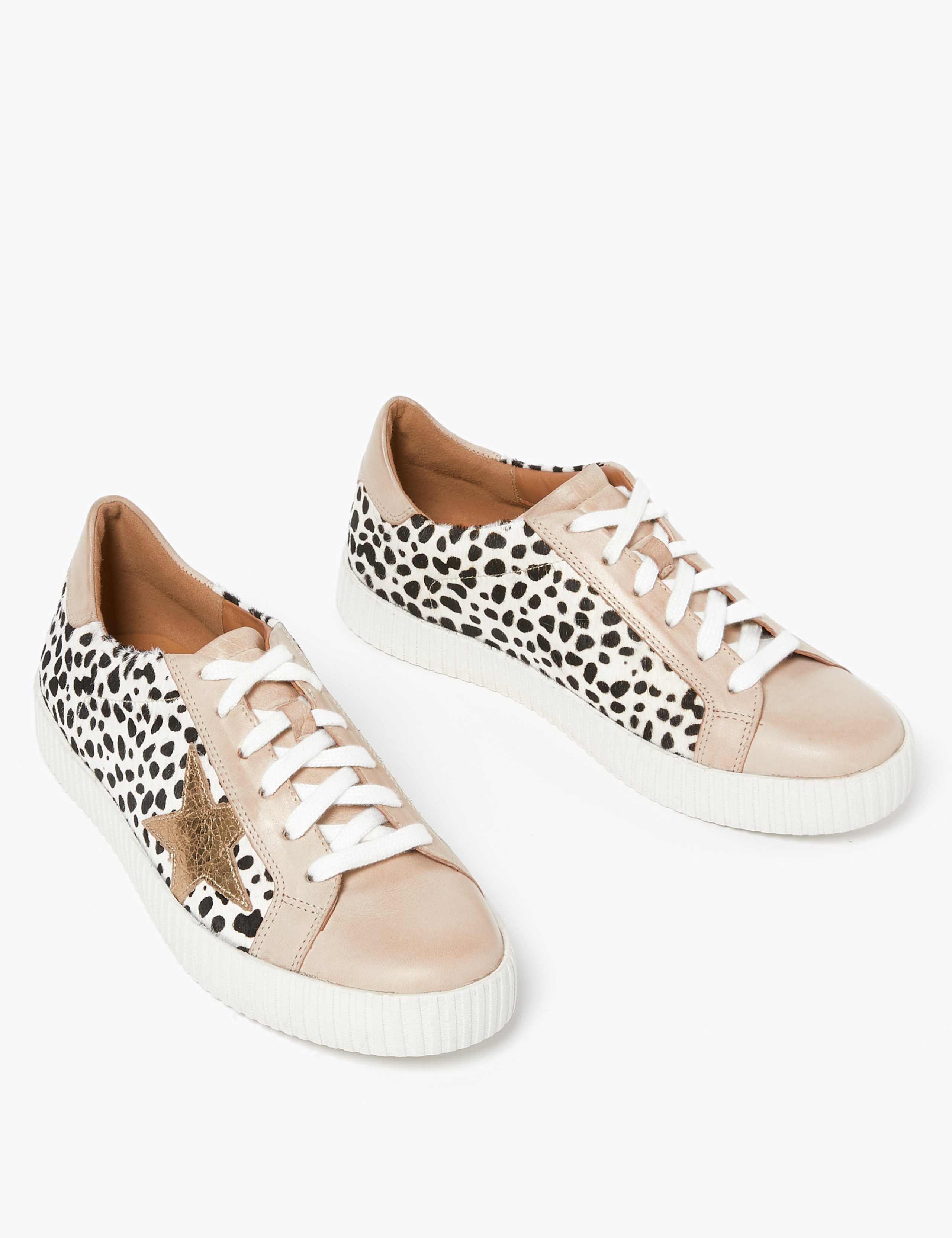Leather Lace Up Leopard Print Star Trainers 2 of 4