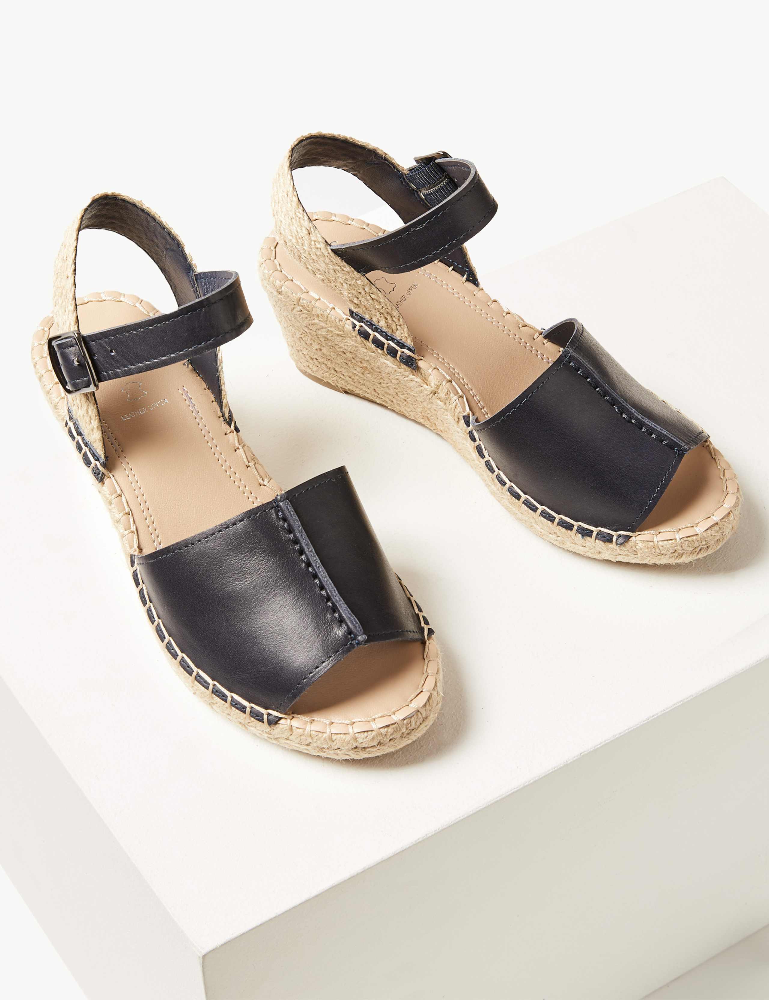 Wide Fit Leather Wedge Heel Espadrilles 3 of 5