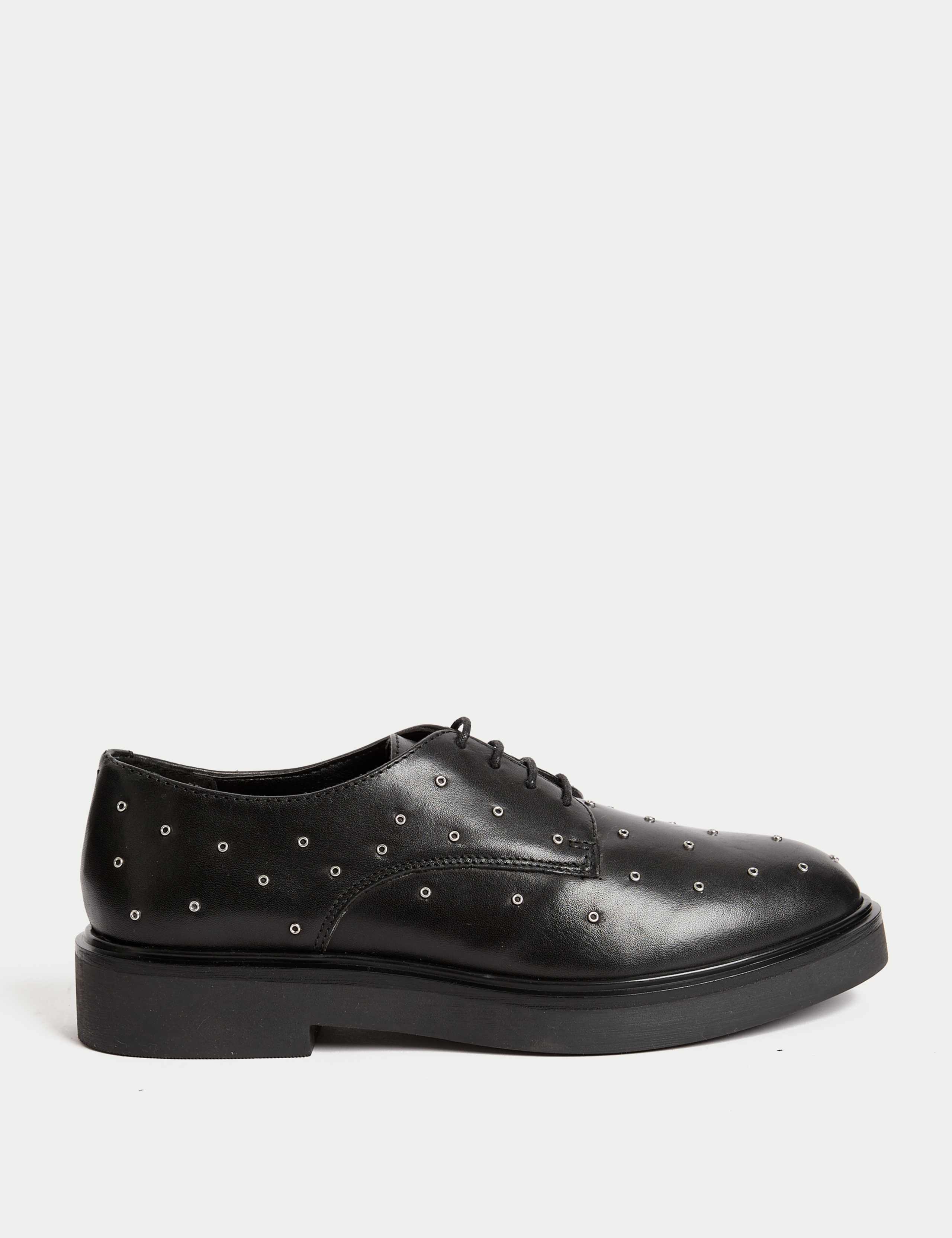 Leather Studded Lace Up Flatform Shoes 1 of 3