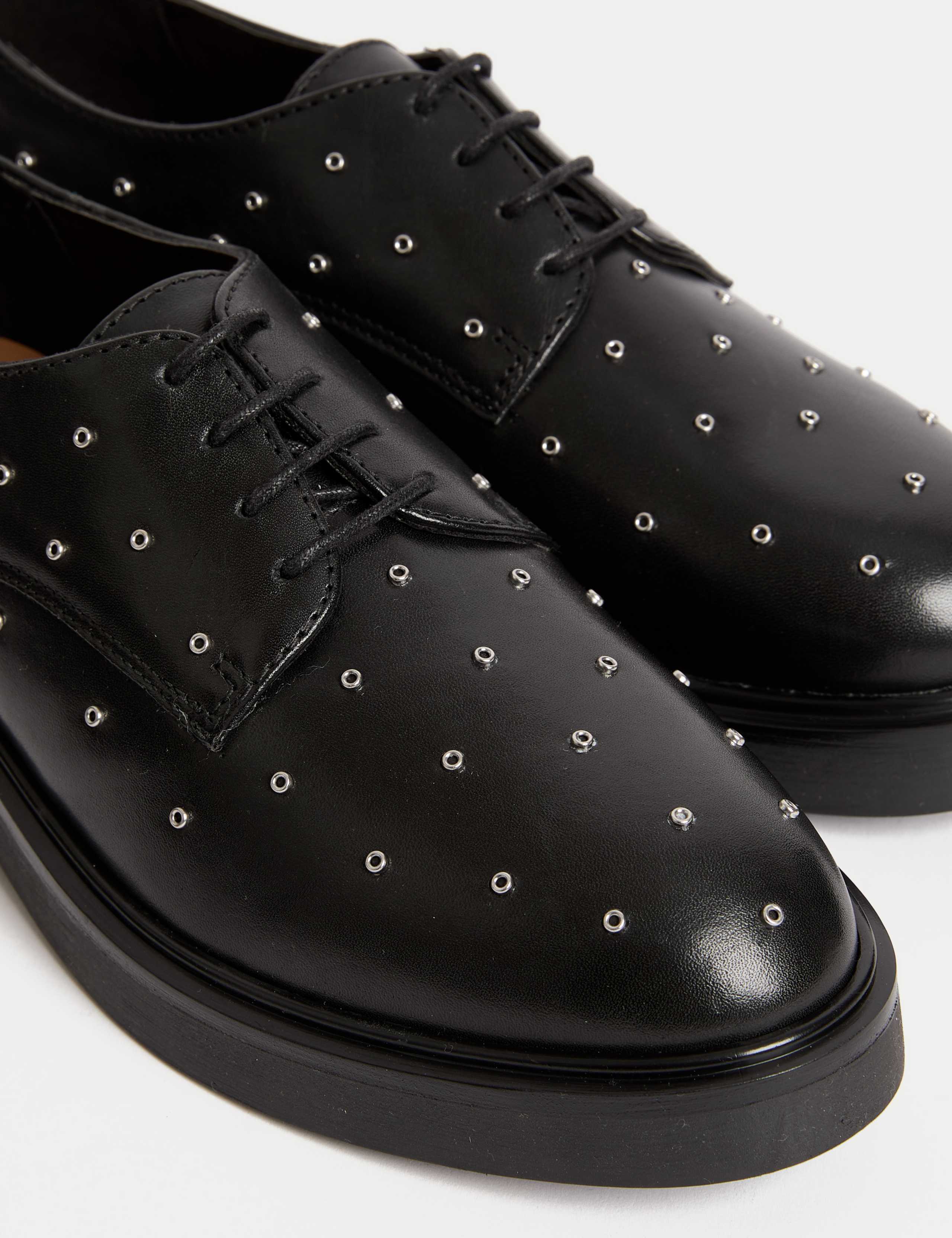 Leather Studded Lace Up Flatform Shoes 3 of 3