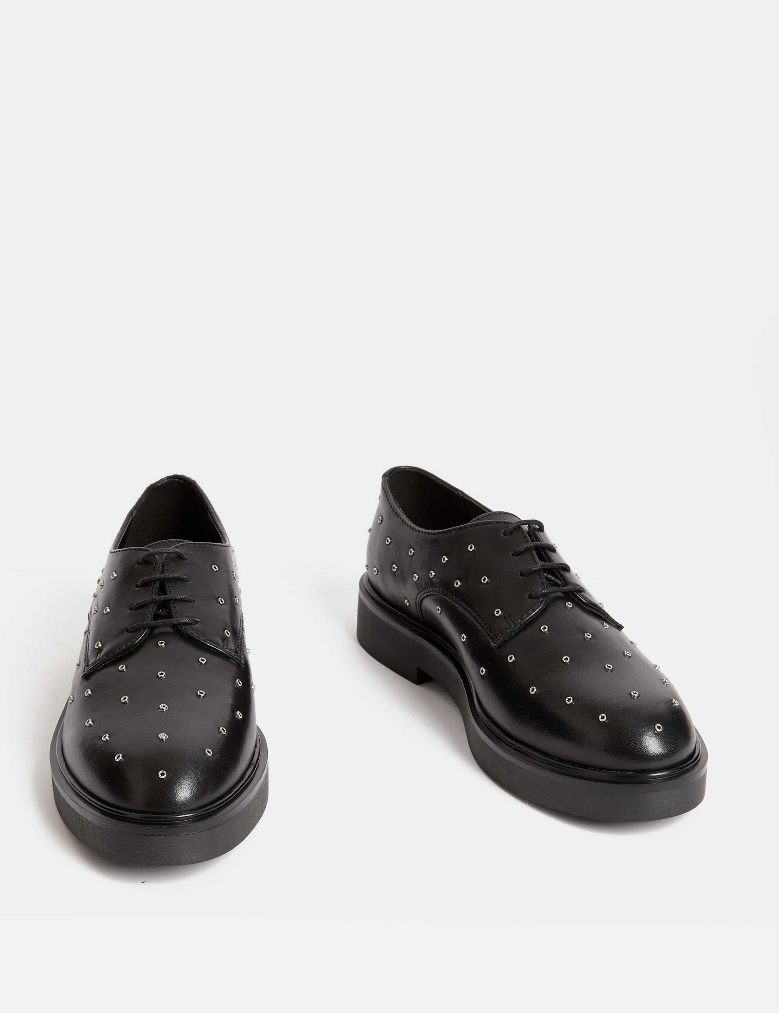 Leather Studded Lace Up Flatform Shoes 2 of 3
