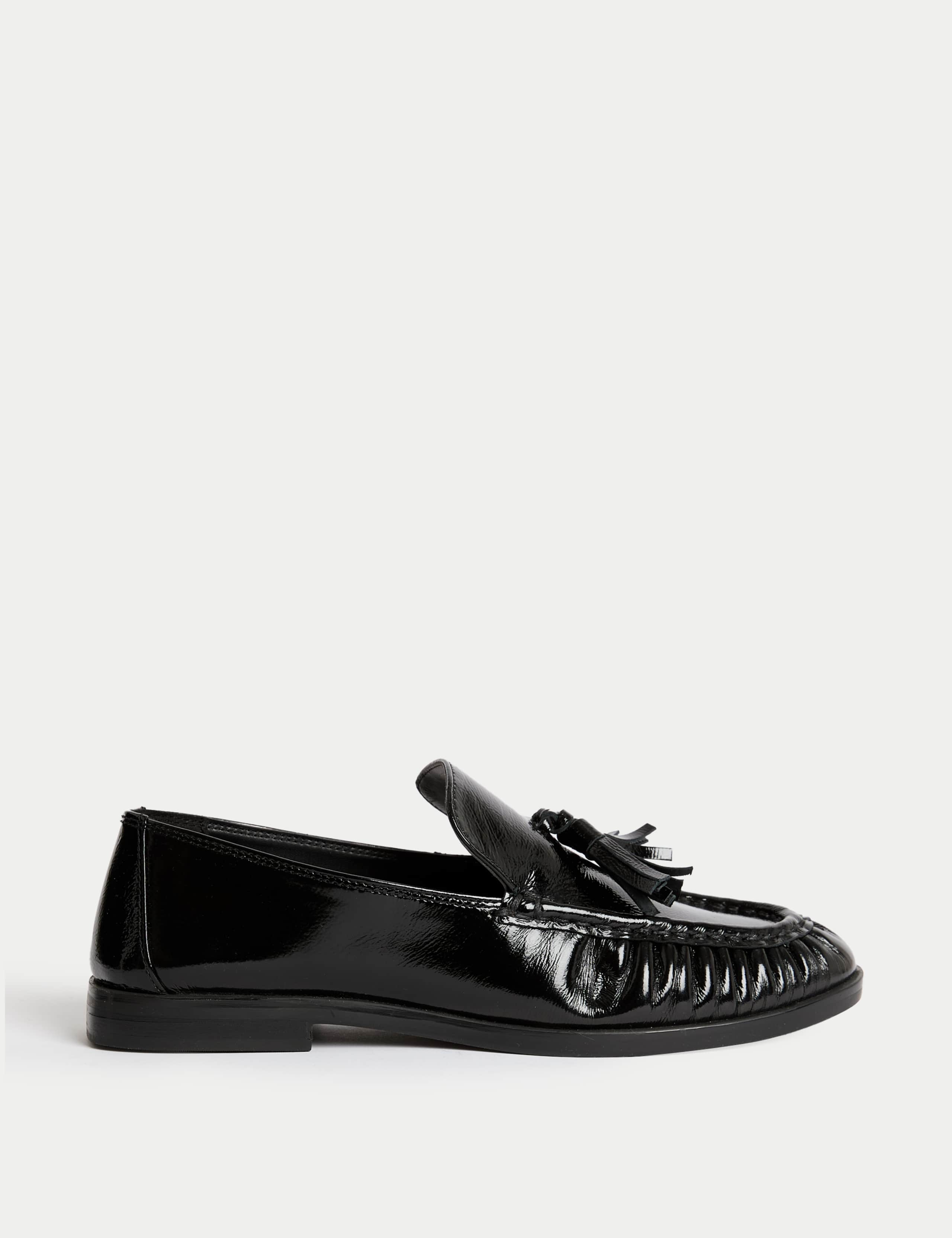 Leather Patent Ruched Tassel Flat Loafers 1 of 3