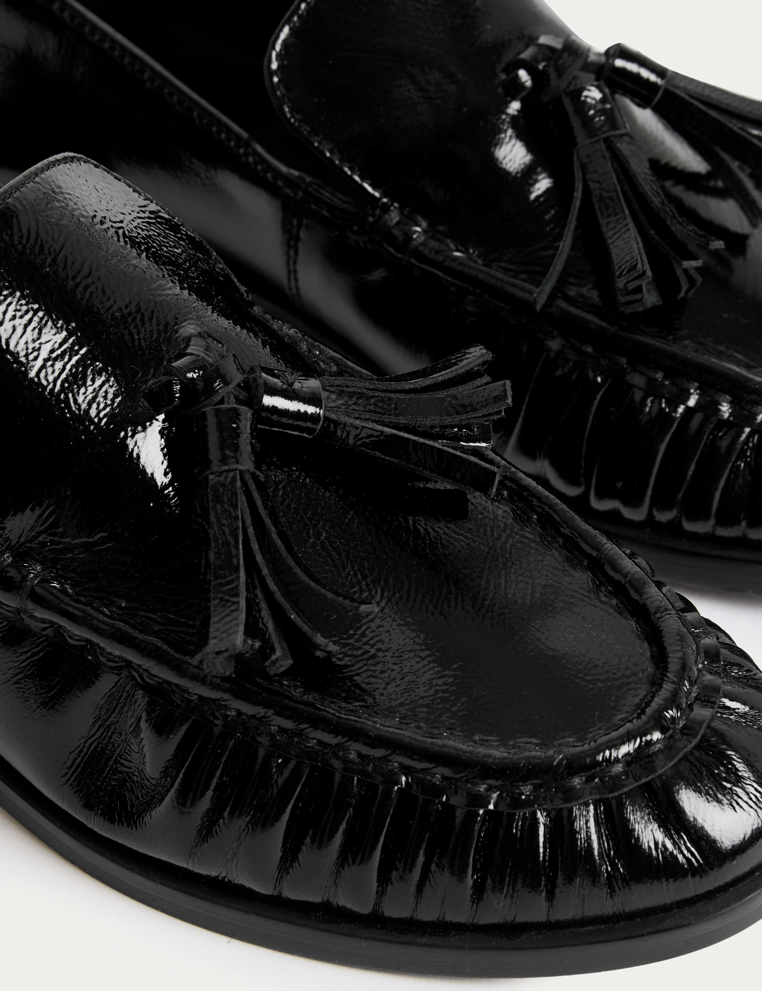 Leather Patent Ruched Tassel Flat Loafers 3 of 3