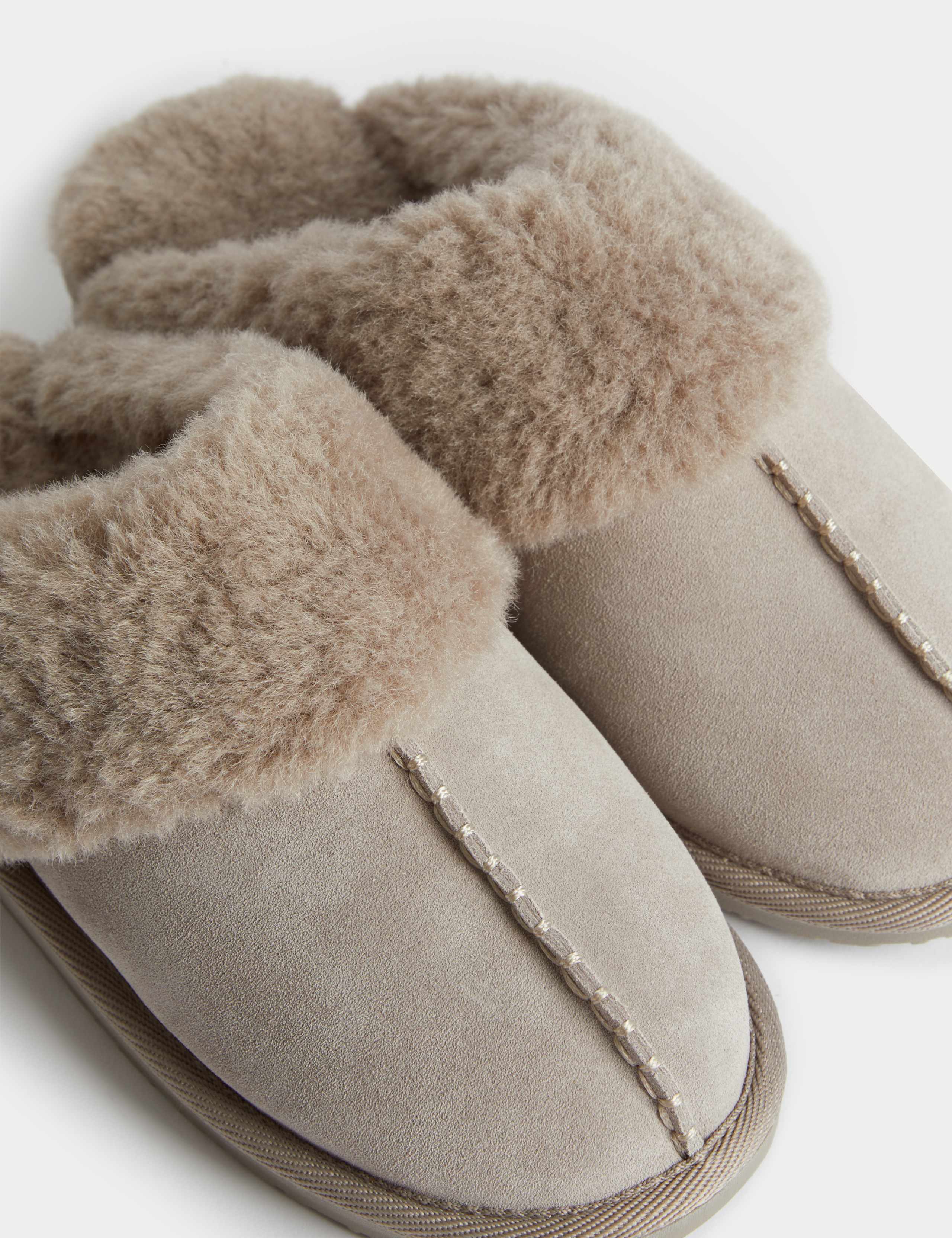 Suede Faux Fur Cuff Mule Slippers 3 of 3
