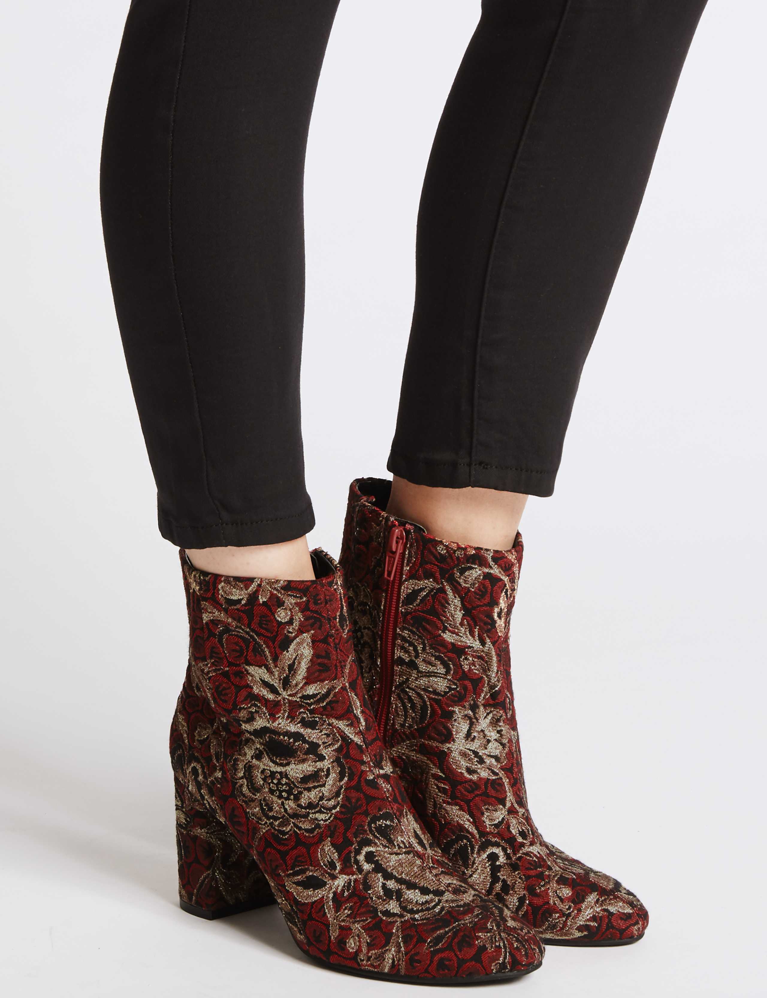 Block Heel Brocade Ankle Boots 1 of 6