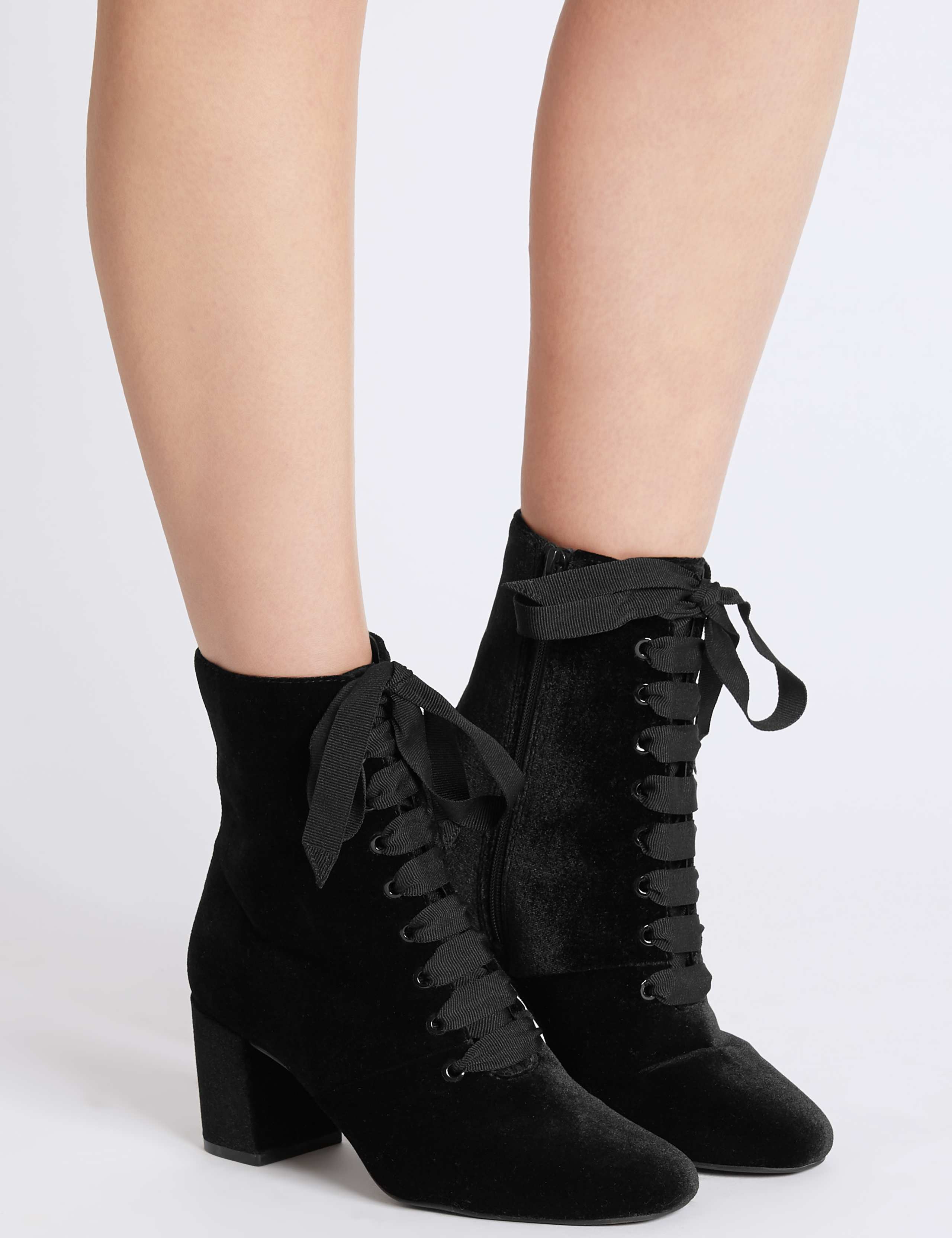 Block Heel Side Zip Lace-up Ankle Boots 1 of 6