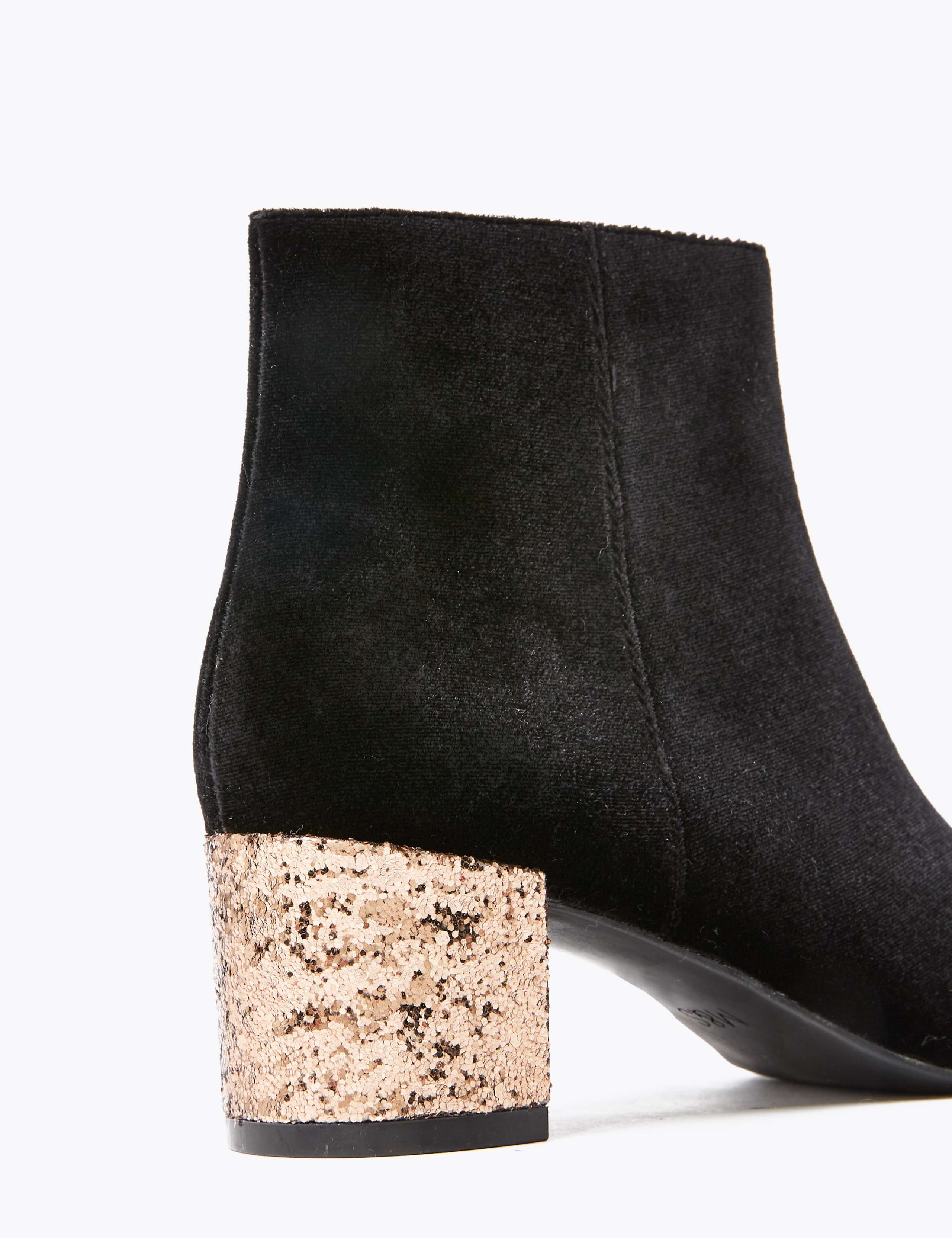 Velvet  Block Heel Almond Toe Ankle Boots 4 of 5