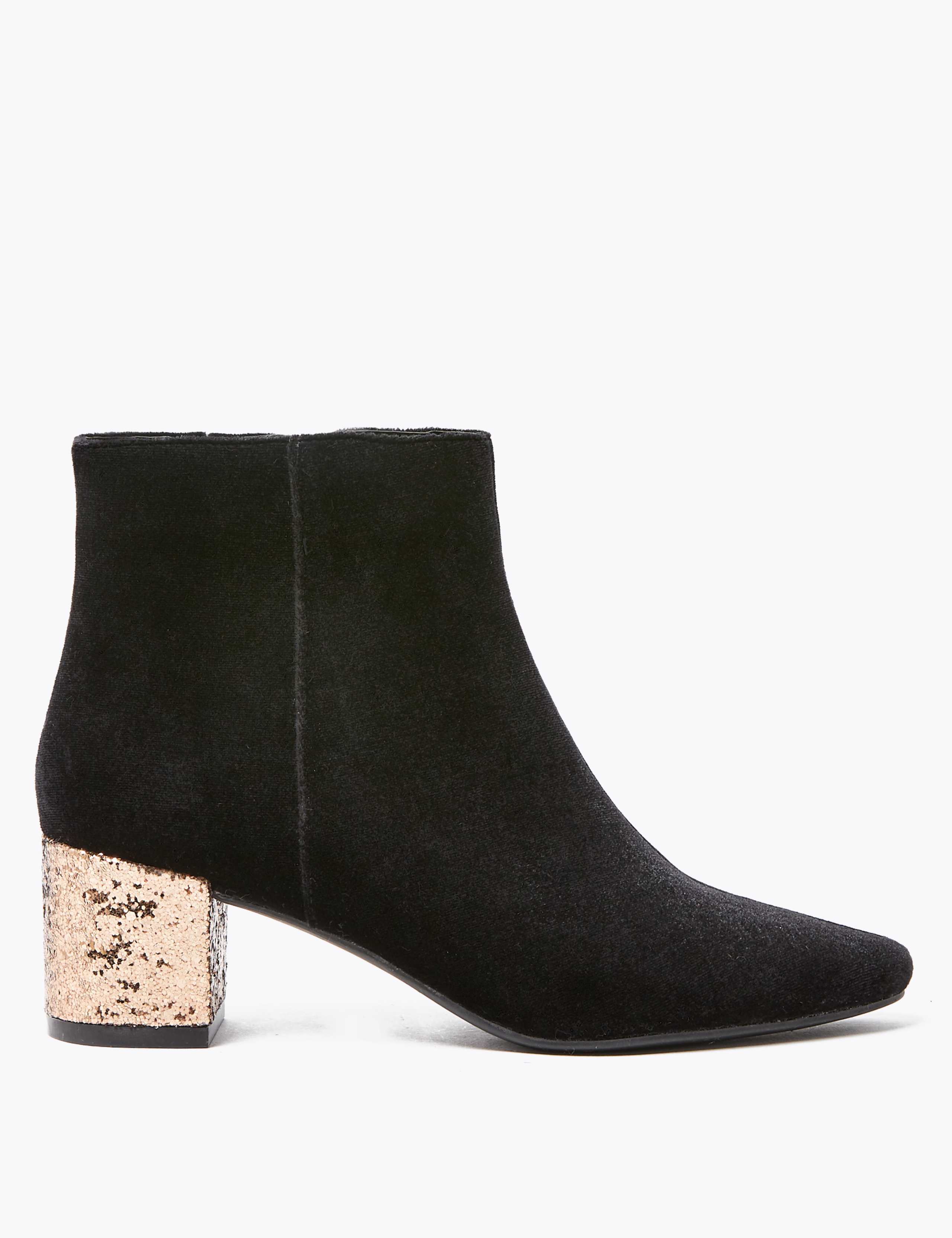 Velvet  Block Heel Almond Toe Ankle Boots 2 of 5