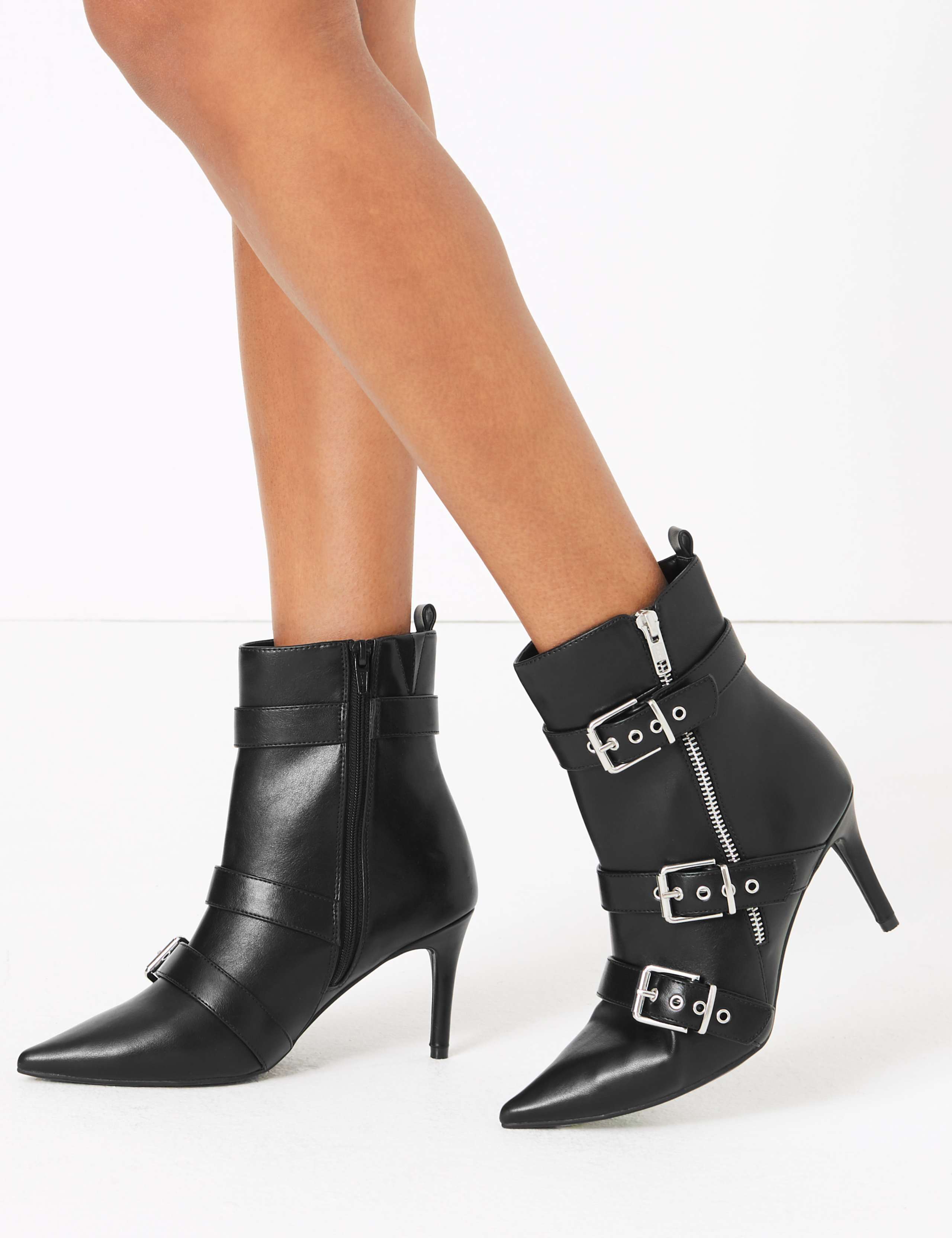 Multi Buckle Stiletto Heel Ankle Boots 1 of 5