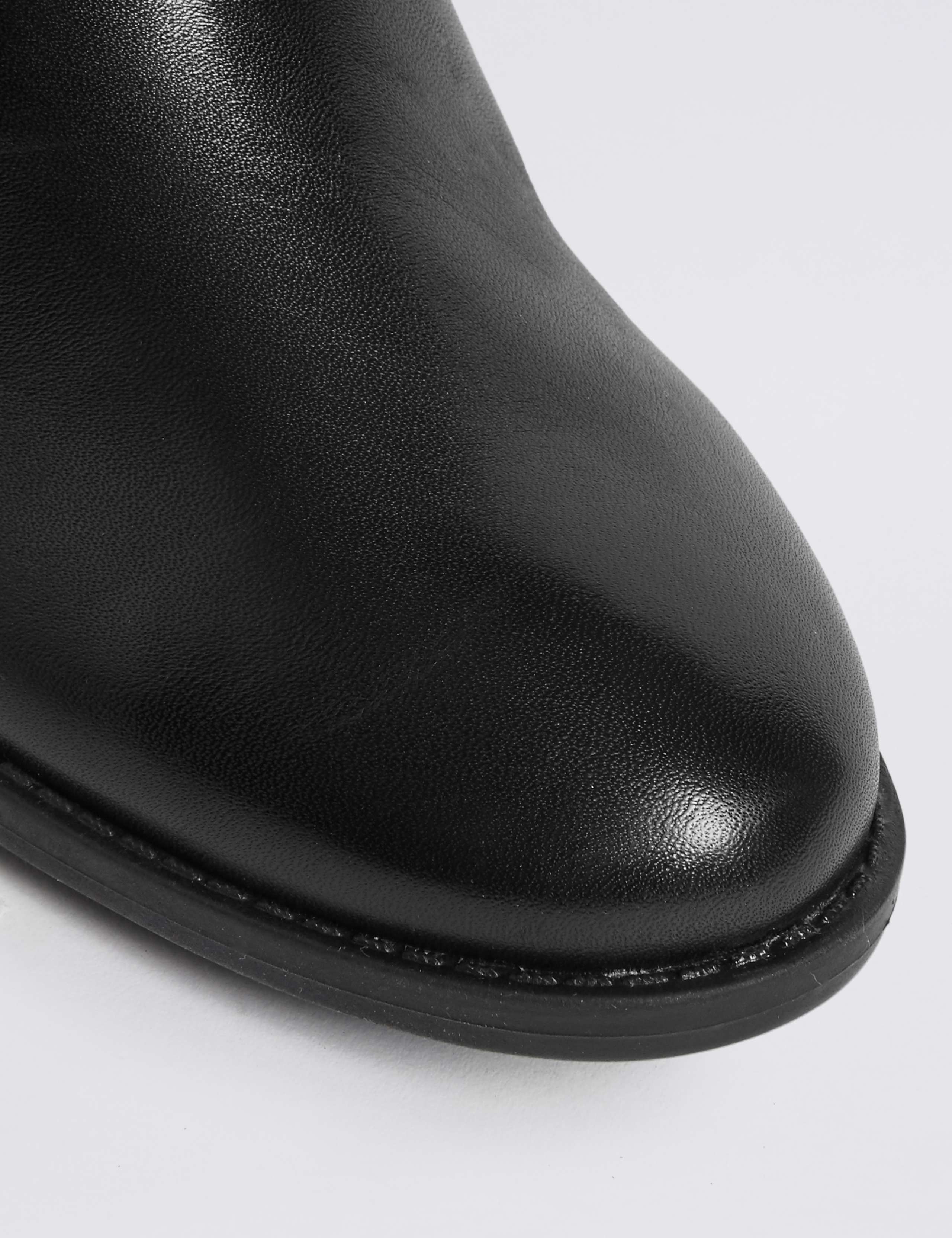 Leather Block Heel Strap Knee High Boots 5 of 5